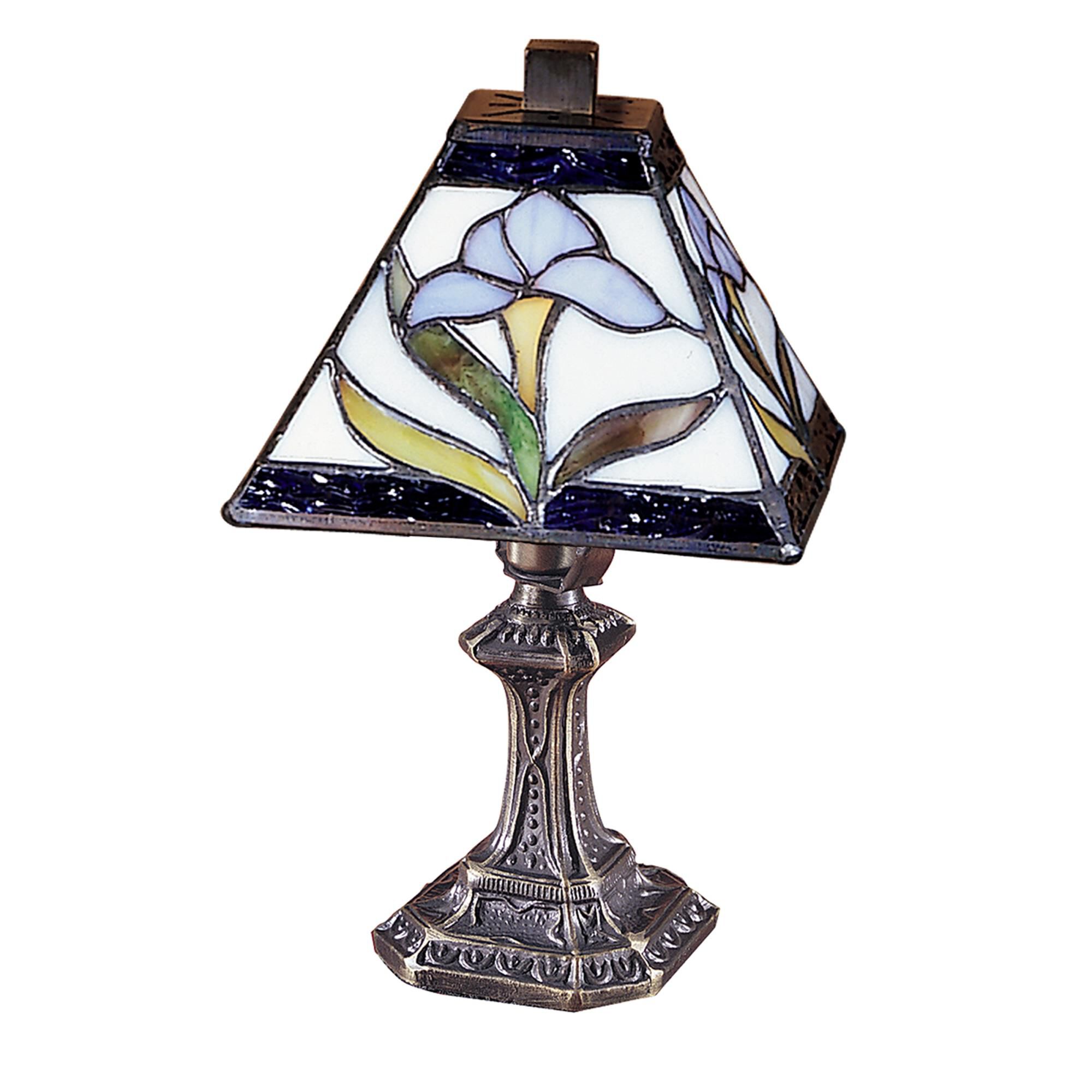 Shown in Antique Brass Plating finish and Hand Rolled Art Glass shade