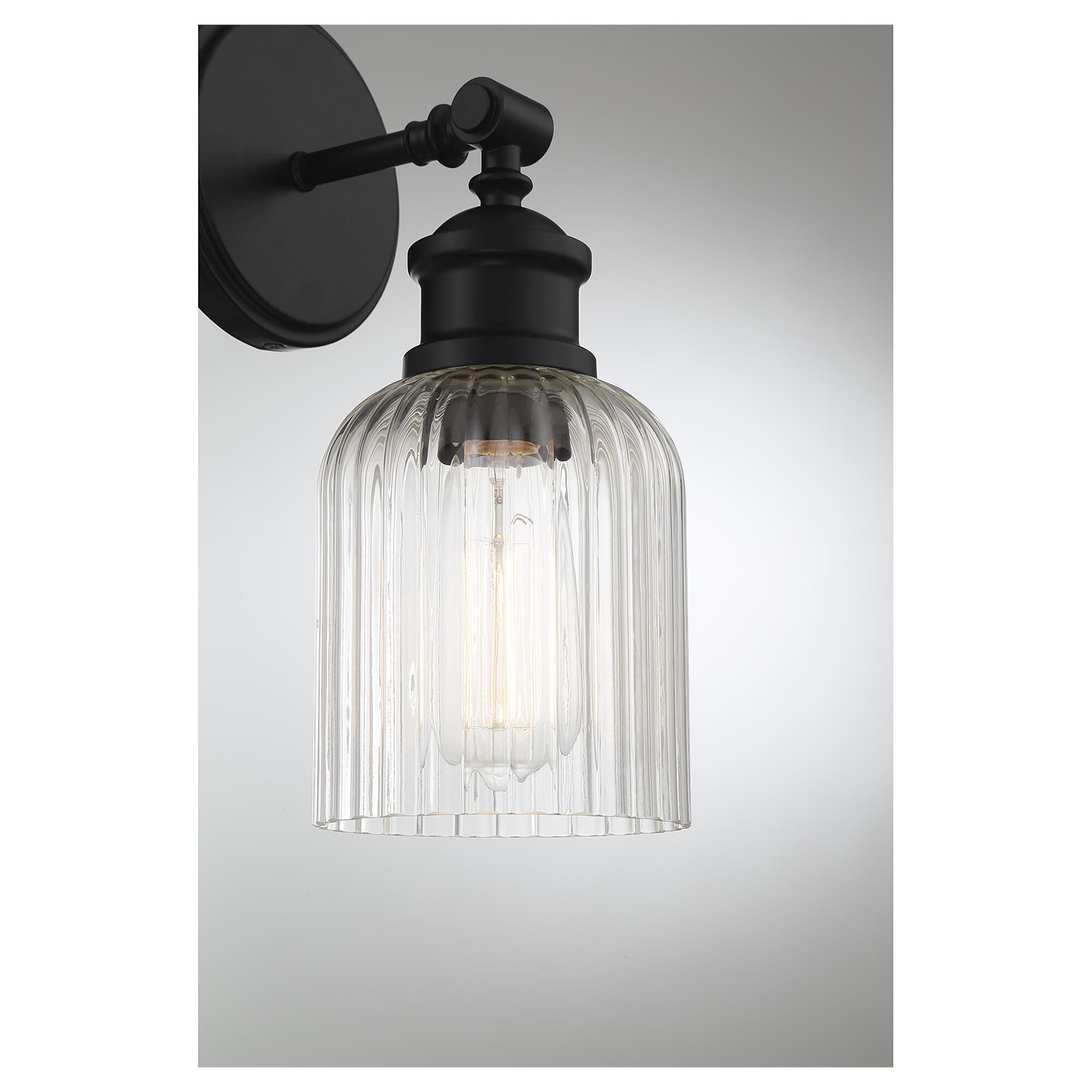 Shown in Matte Black finish and Ribbed glass