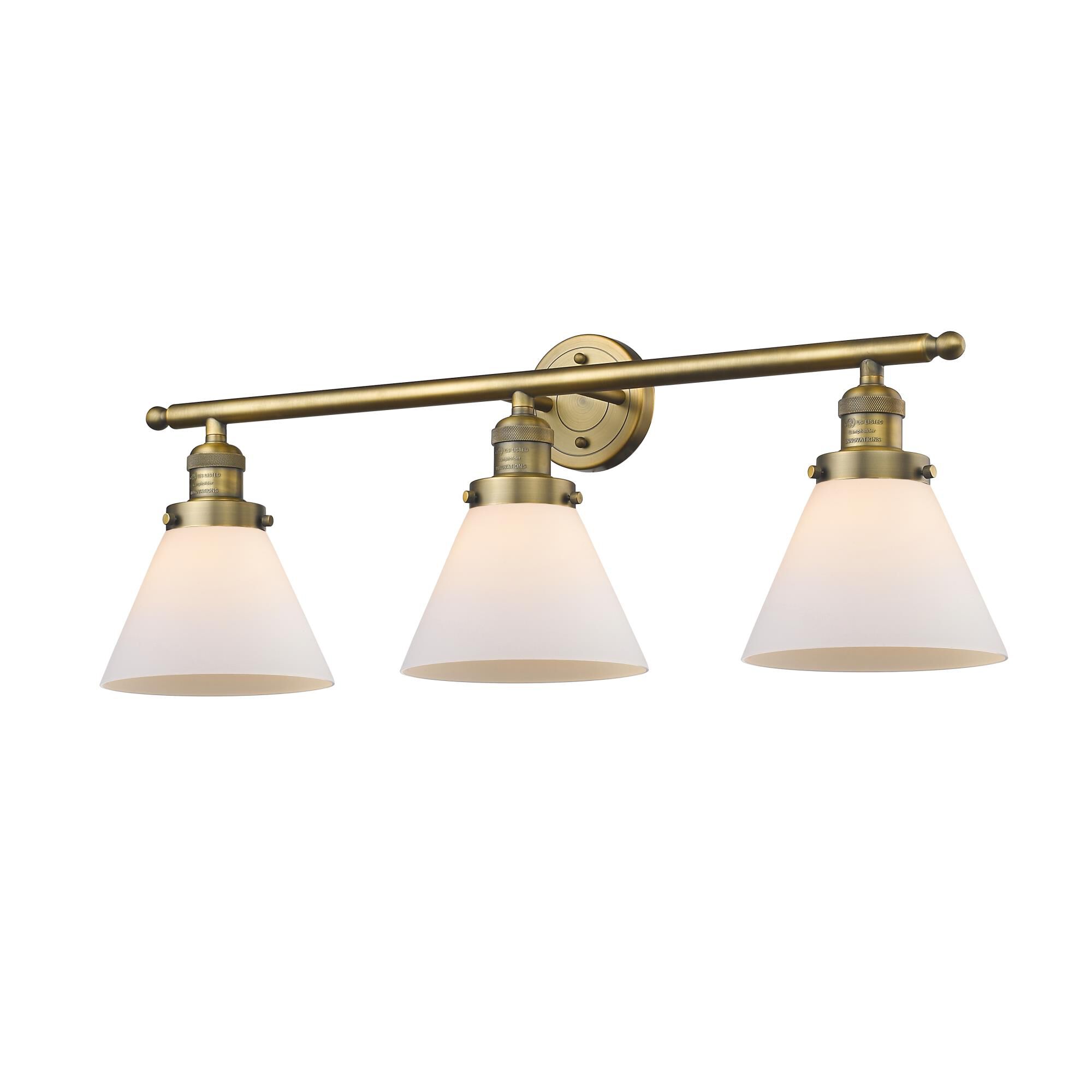 Shown in Brushed Brass finish and Matte White Cased glass