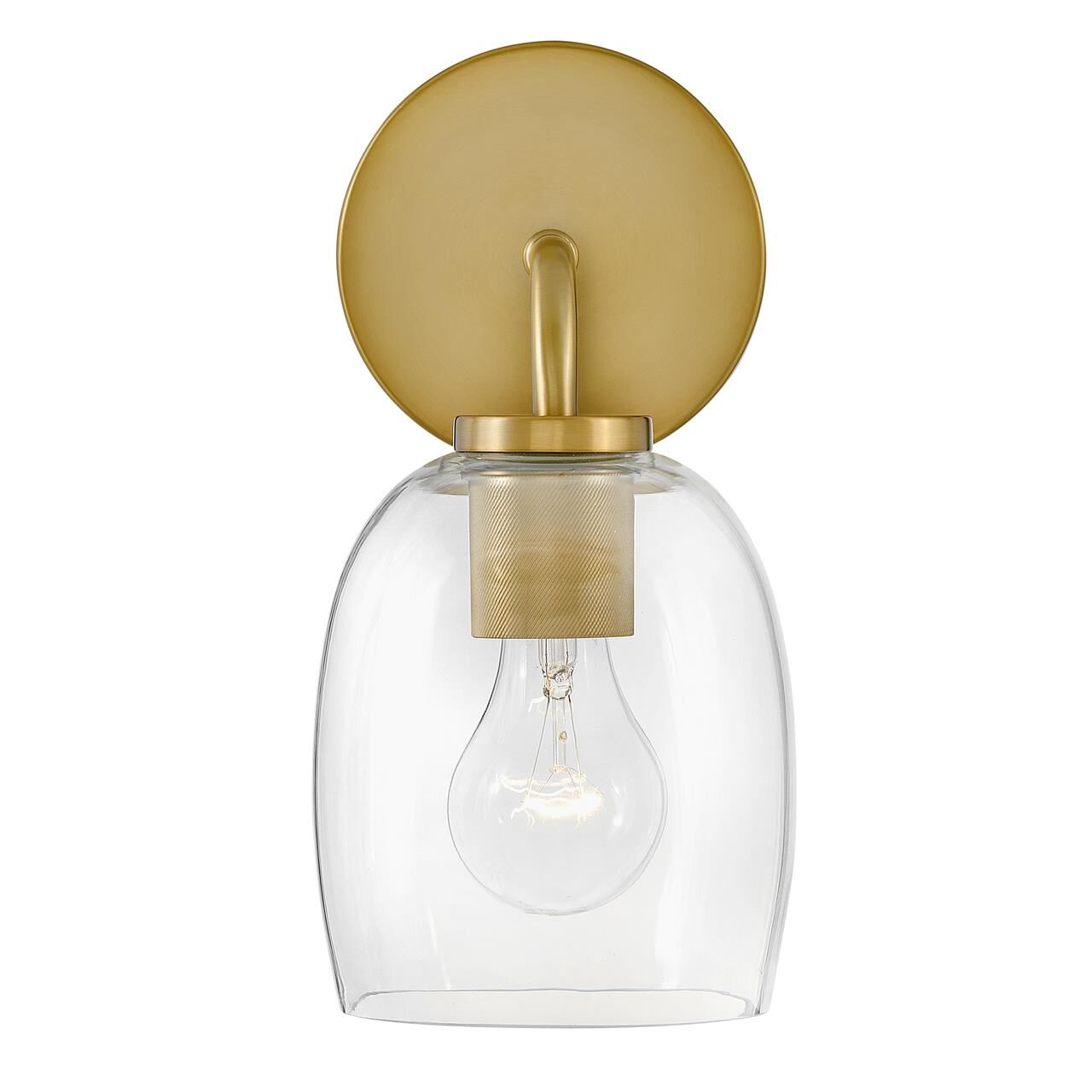 Shown in Lacquered Brass finish and Clear glass