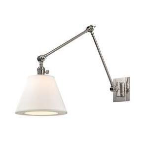 Shown in Polished Nickel finish and White Linen shade