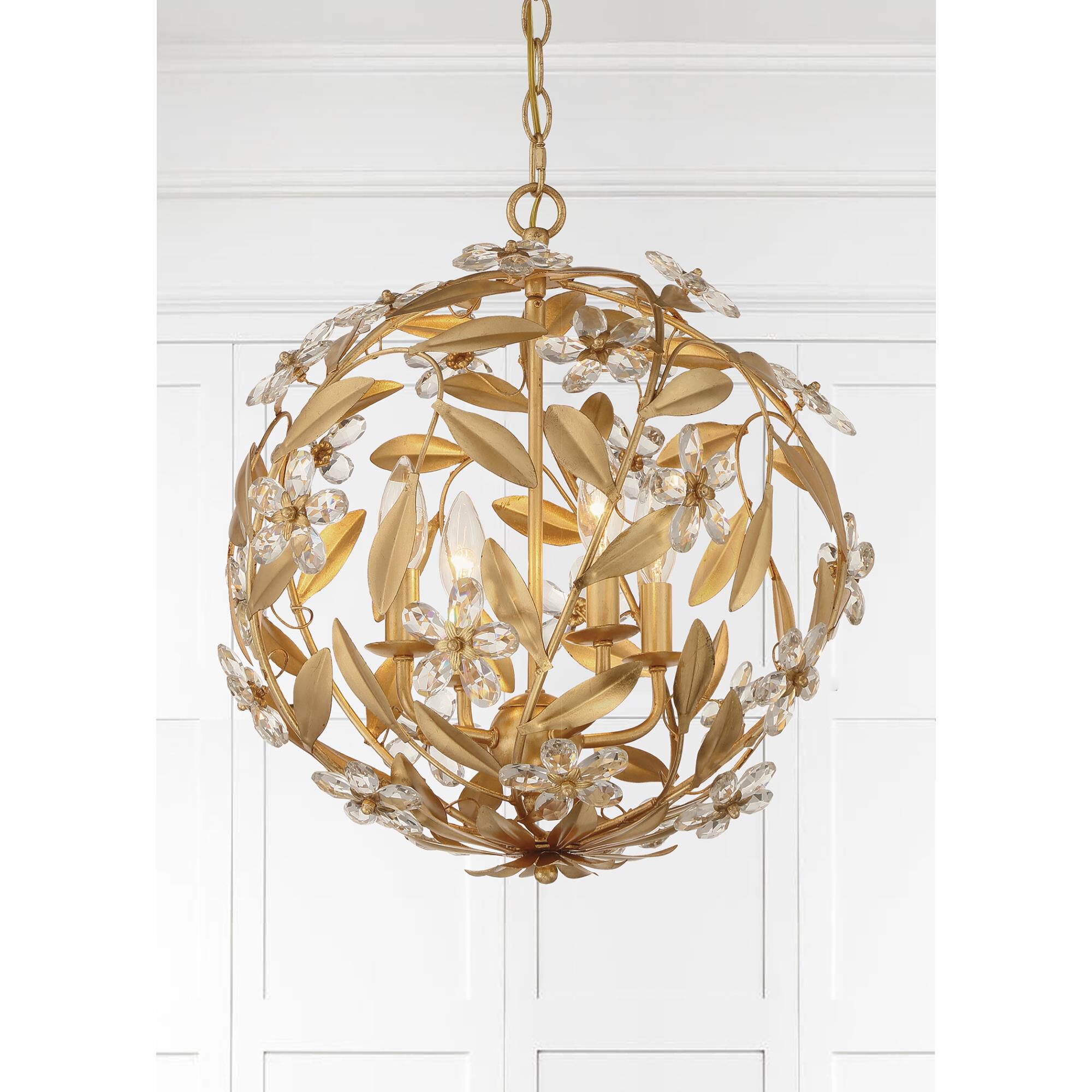 Shown in Antique Gold finish and Hand Cut crystal