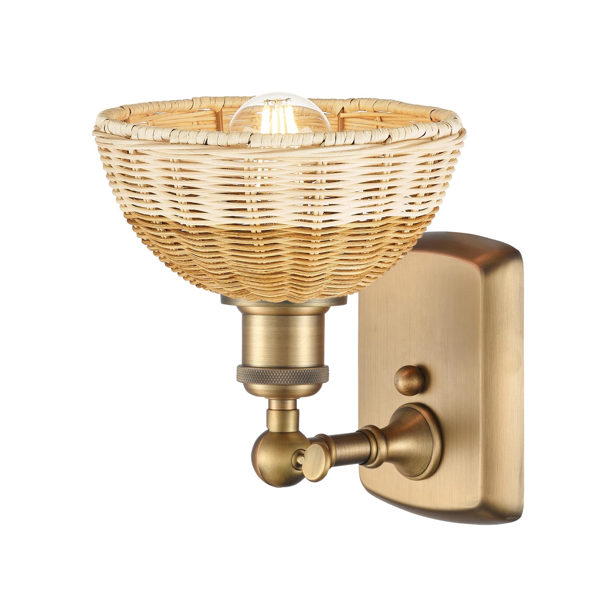 Shown in Brushed Brass finish and Natural shade