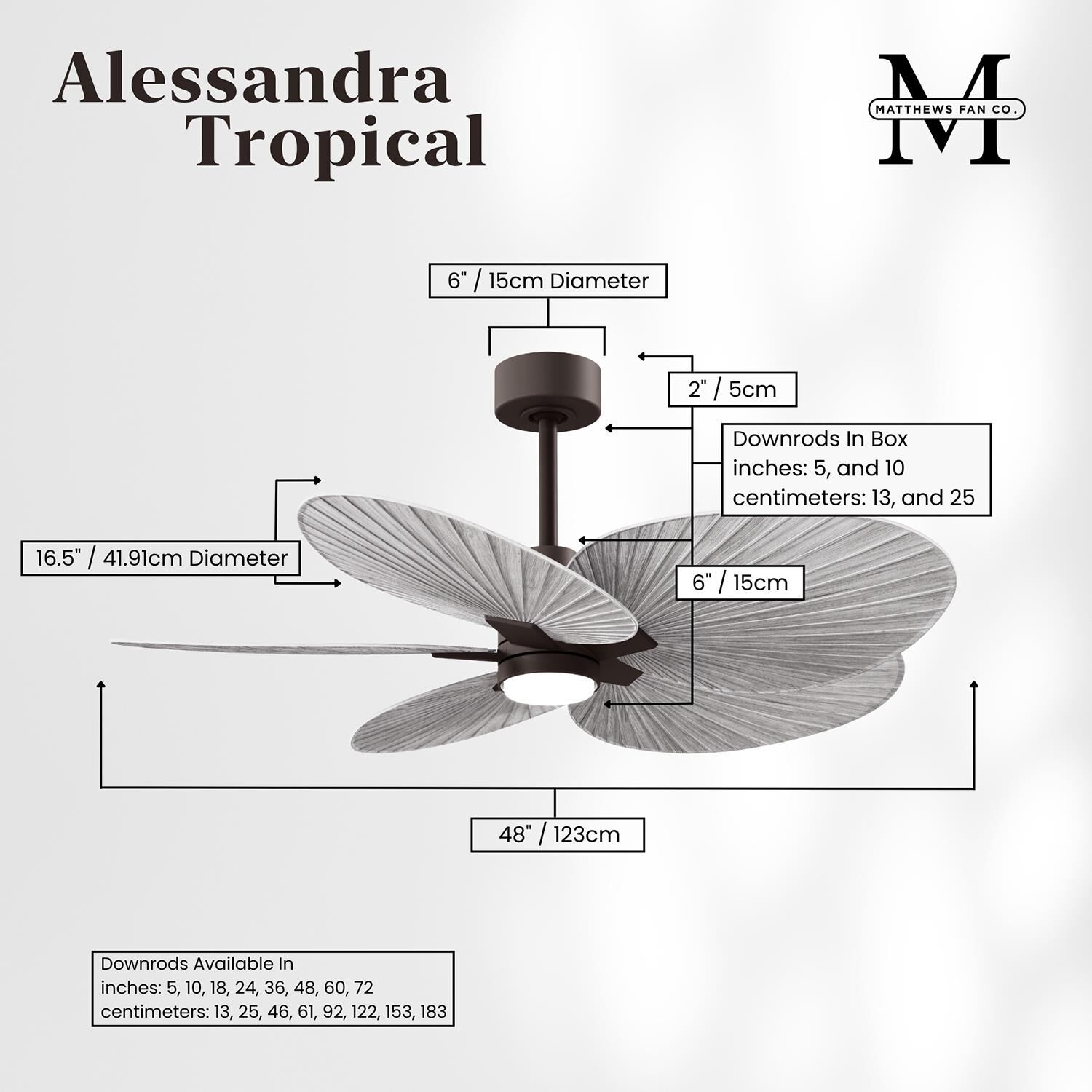 Alessandra Tropical Outdoor Rated 48 Inch Ceiling Fan with Light Kit by Matthews Fan Company