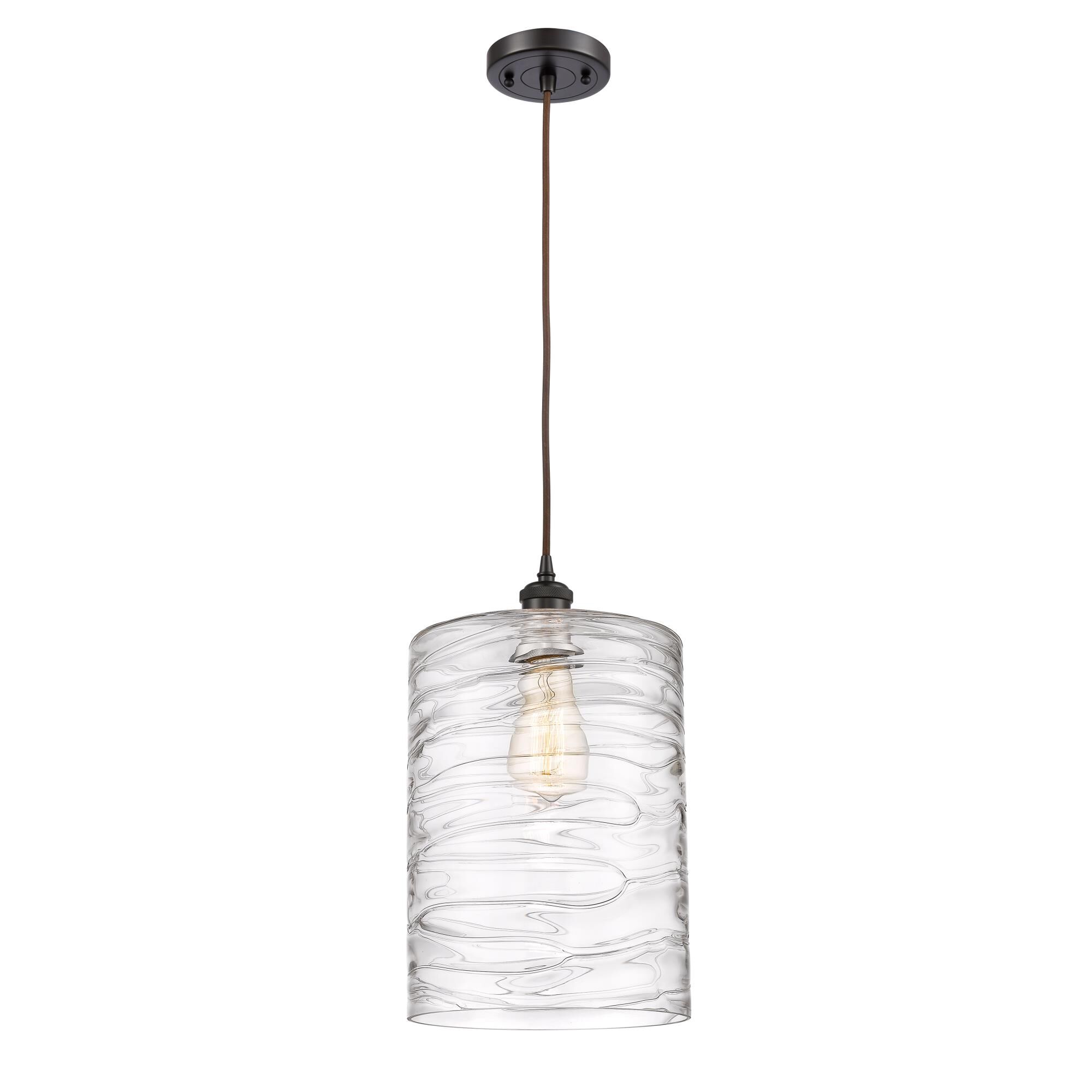Shown in Oil Rubbed Bronze finish and Deco Swirl Large Cobbleskill glass