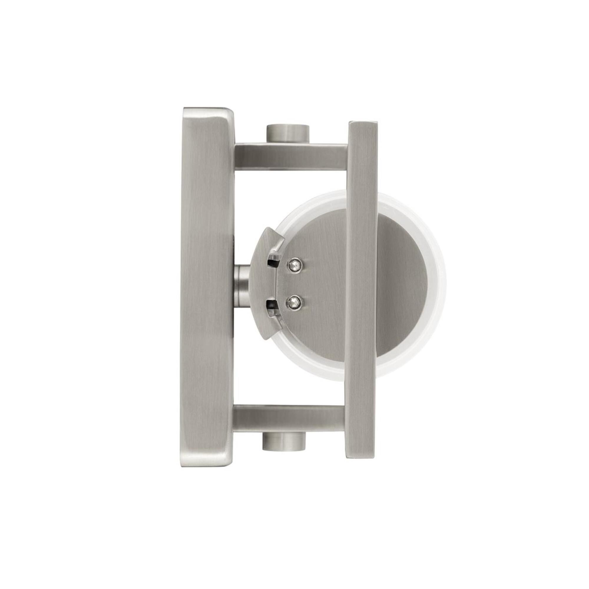 Shown in Brushed Nickel finish and Etched White glass