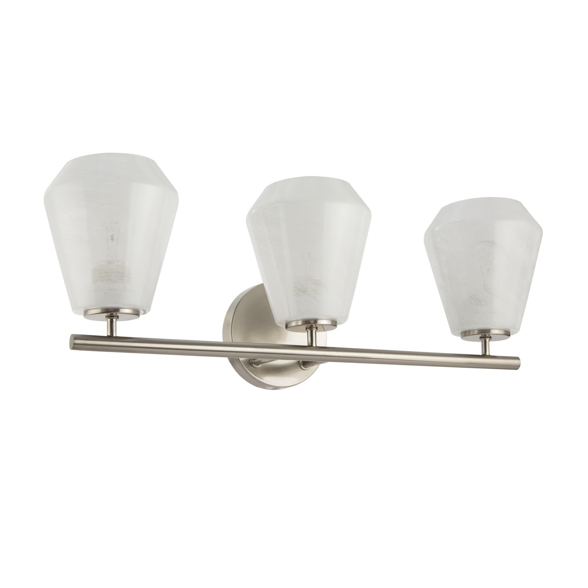 Shown in Brushed Nickel finish and Wispy White glass