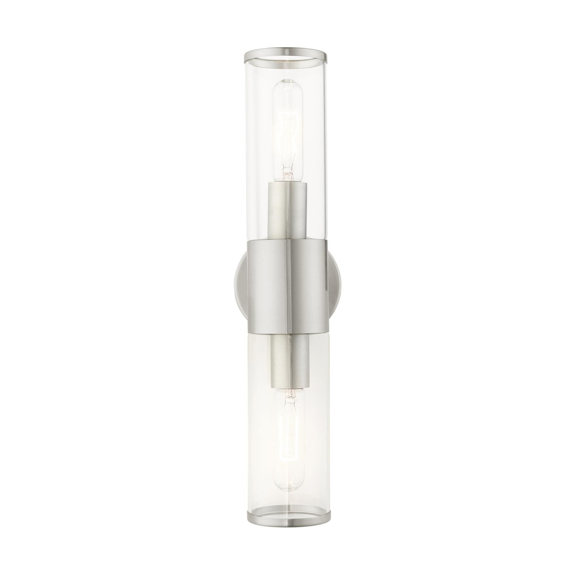 Shown in Brushed Nickel finish and Clear glass