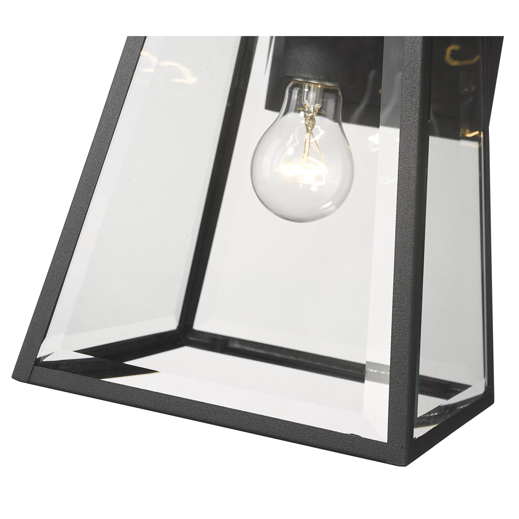 Shown in Black finish and Clear Beveled glass