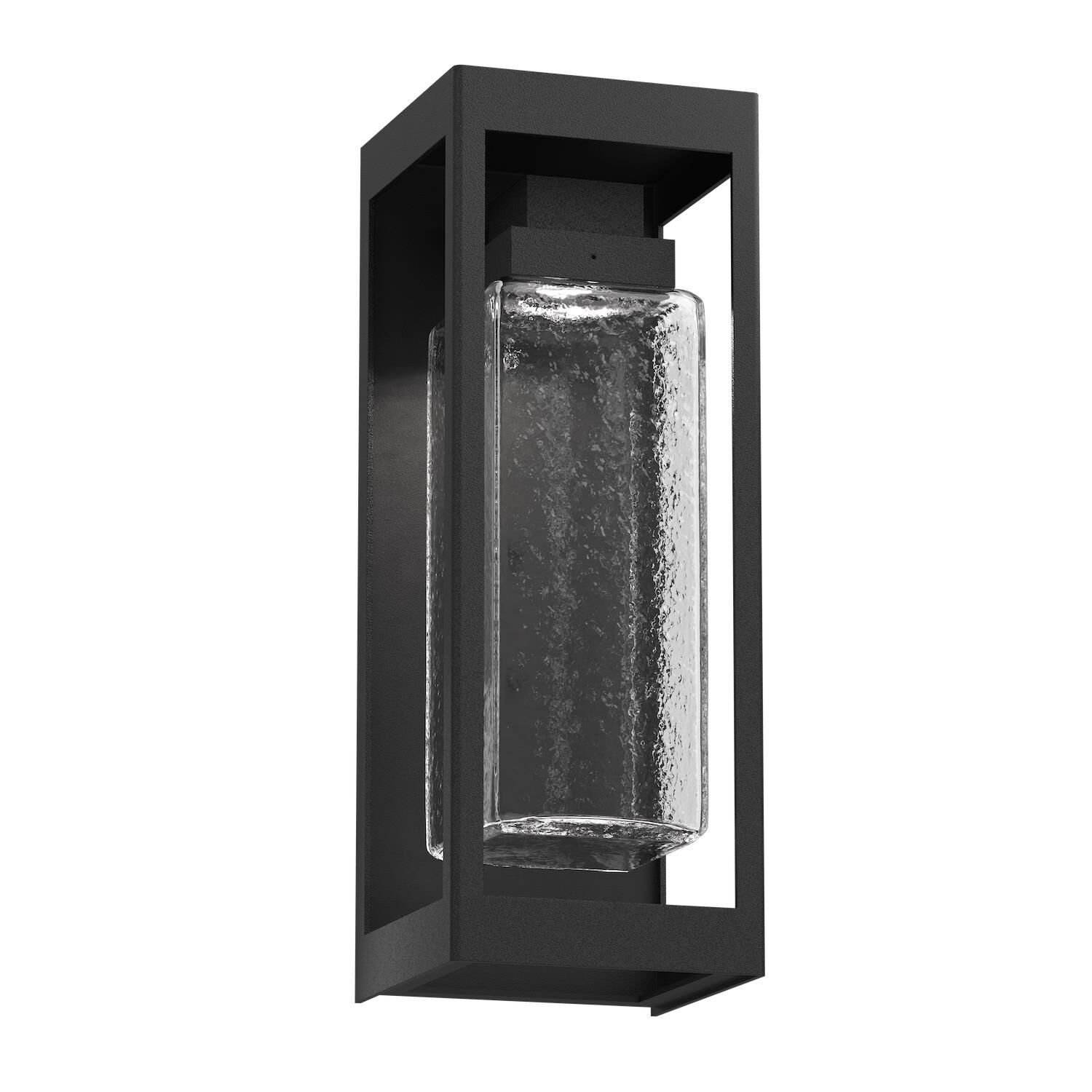 Shown in Textured Black finish and Clear Hammered glass