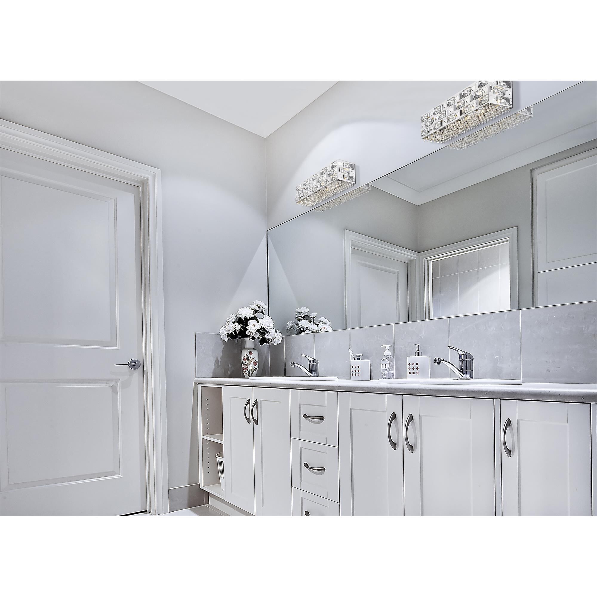 Shown in Chrome finish and --- glass and --- shade