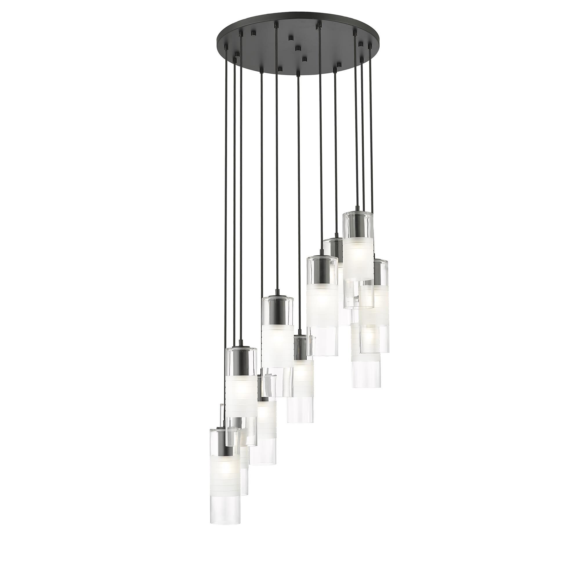Shown in Matte Black finish and Clear+frosted glass and Clear+frosted shade