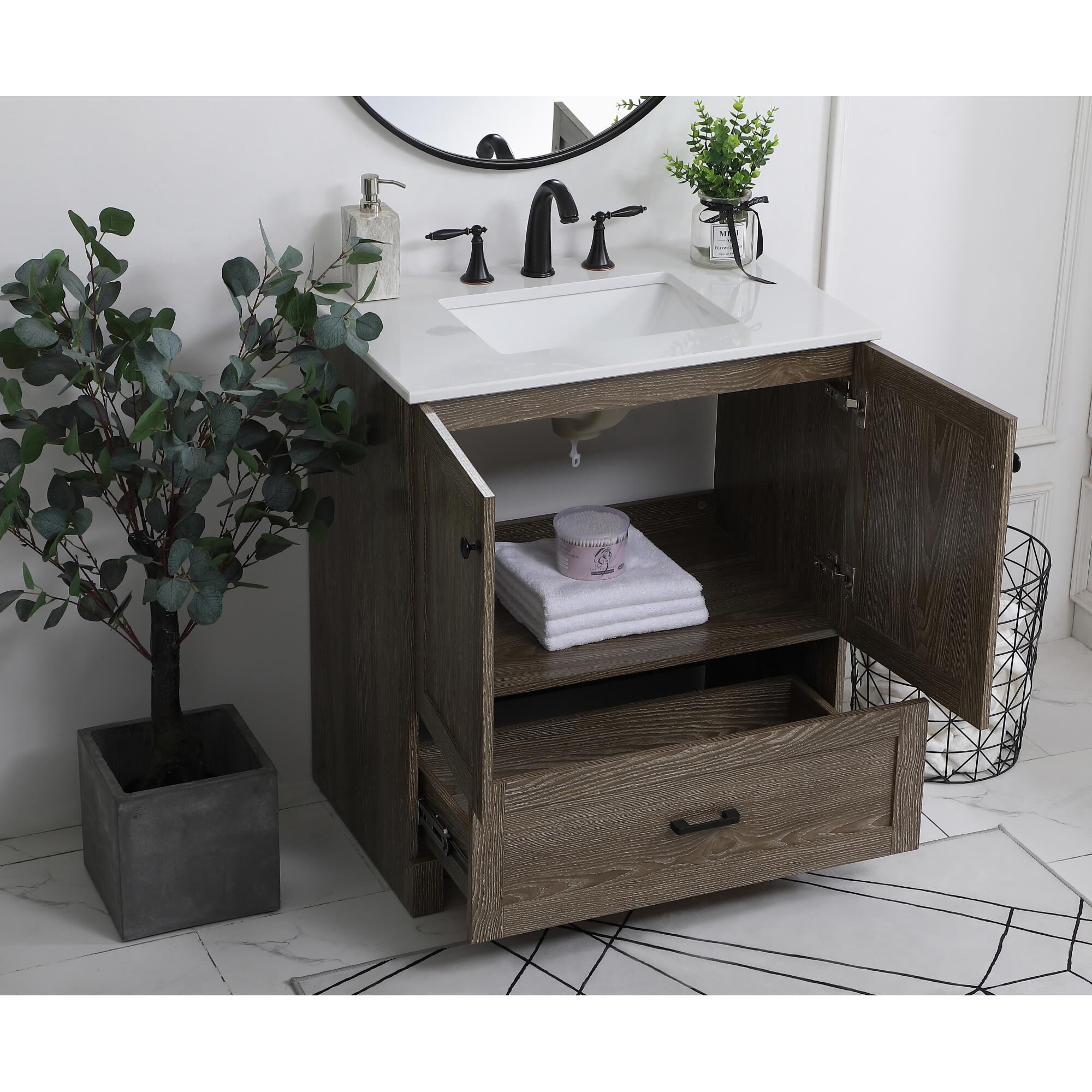 Shown in Weathered Oak And Black With Ivory finish