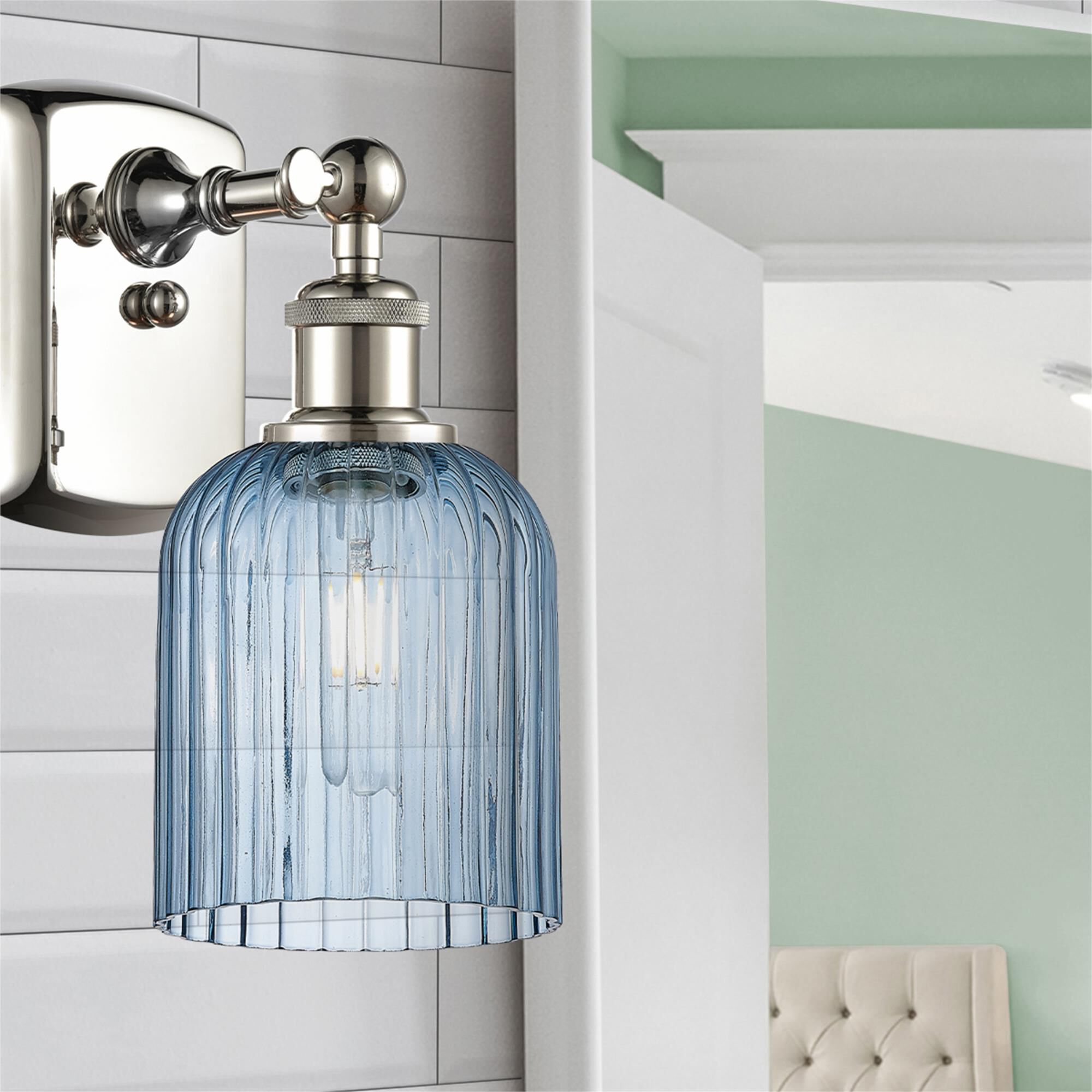 Shown in Polished Nickel finish and Princess Blue glass