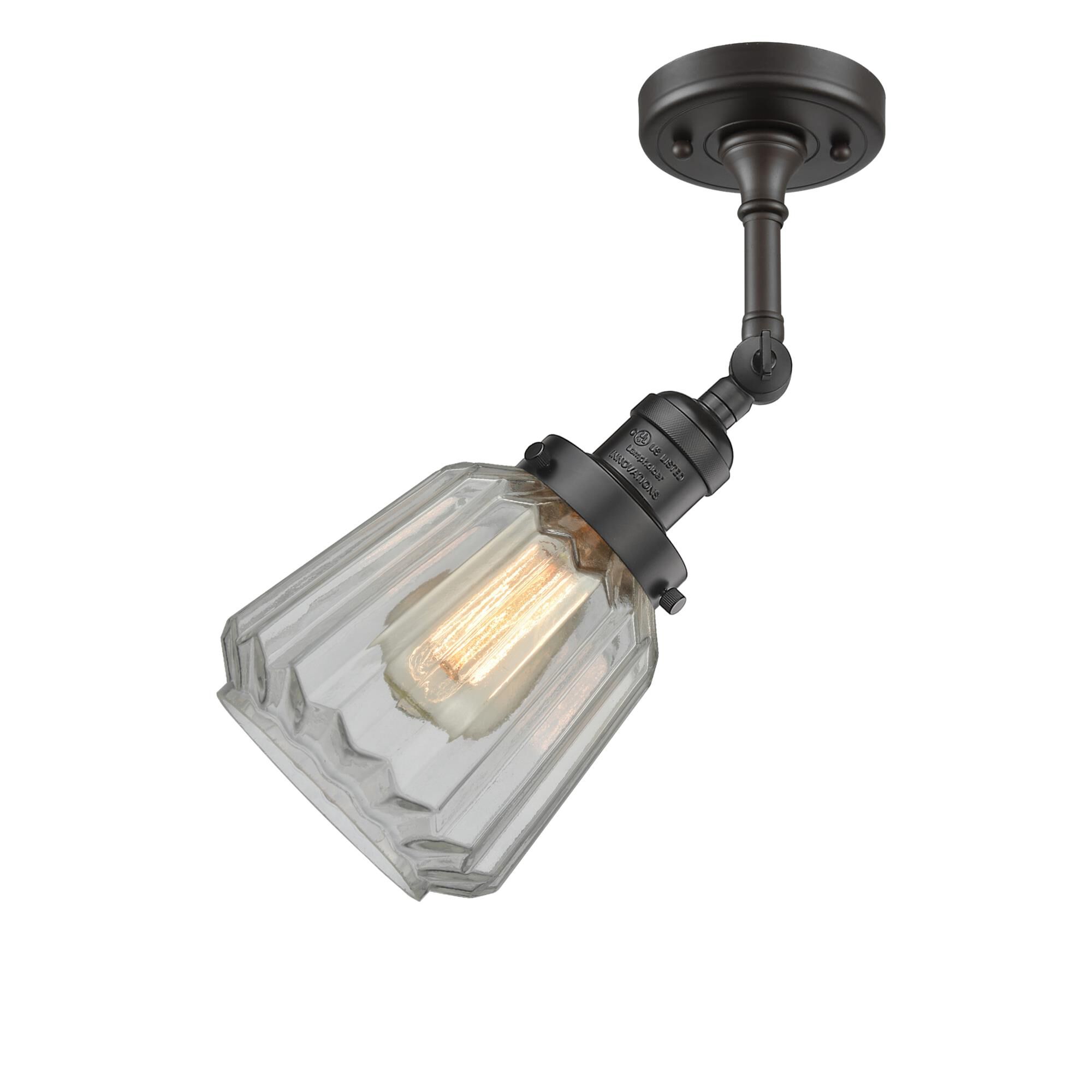 Shown in Oil Rubbed Bronze finish and Clear glass and None accent