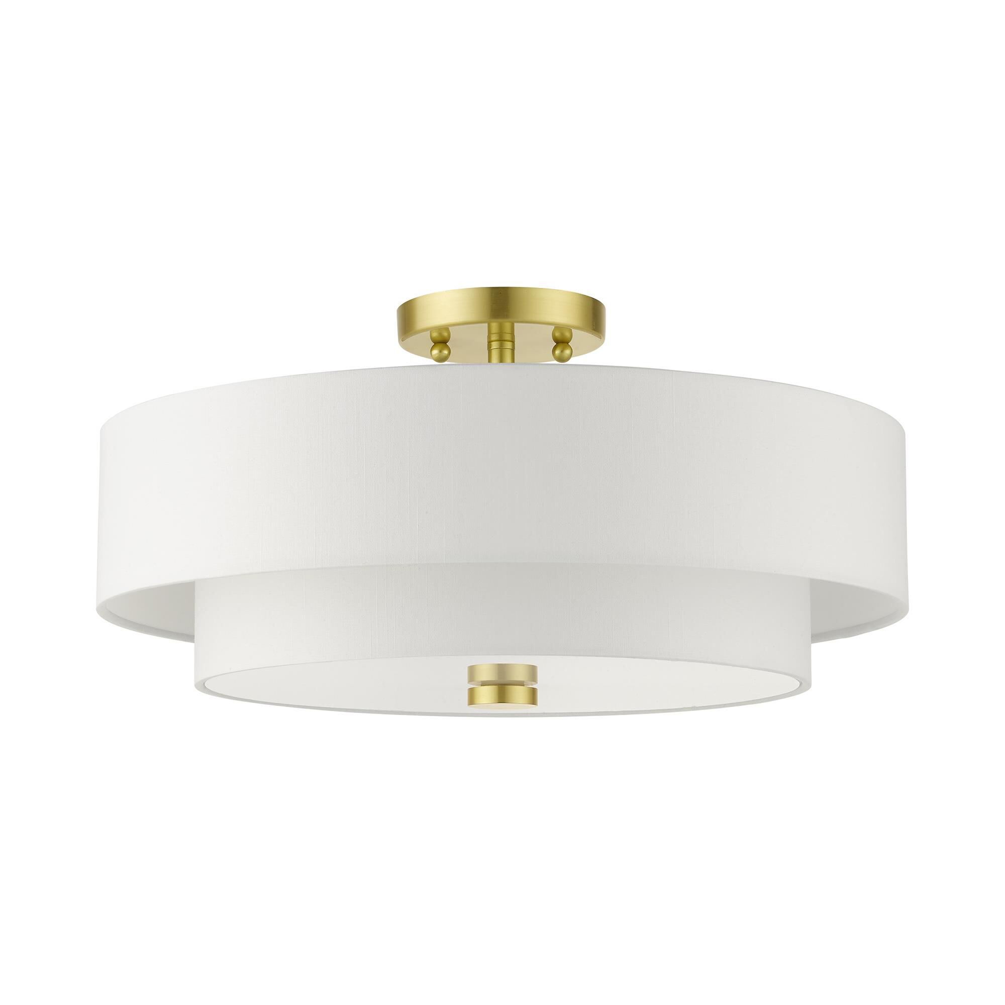 Shown in Satin Brass finish and Hand Crafted Hardback  Completely Finished With Off-White Color Fabric Outside and Inside shade