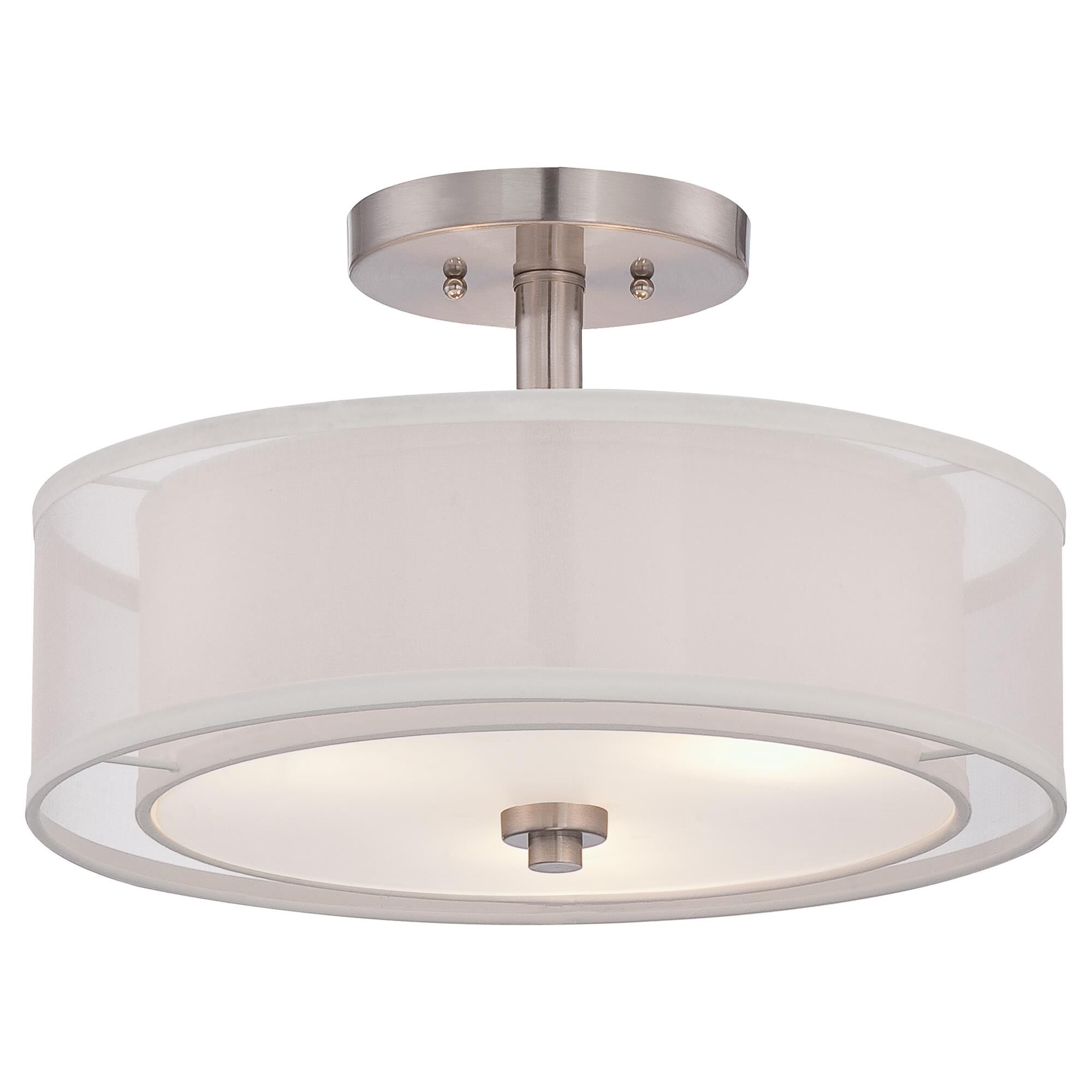 Shown in Brushed Nickel finish and Translucent Silver Linen Shade glass and Fabric shade