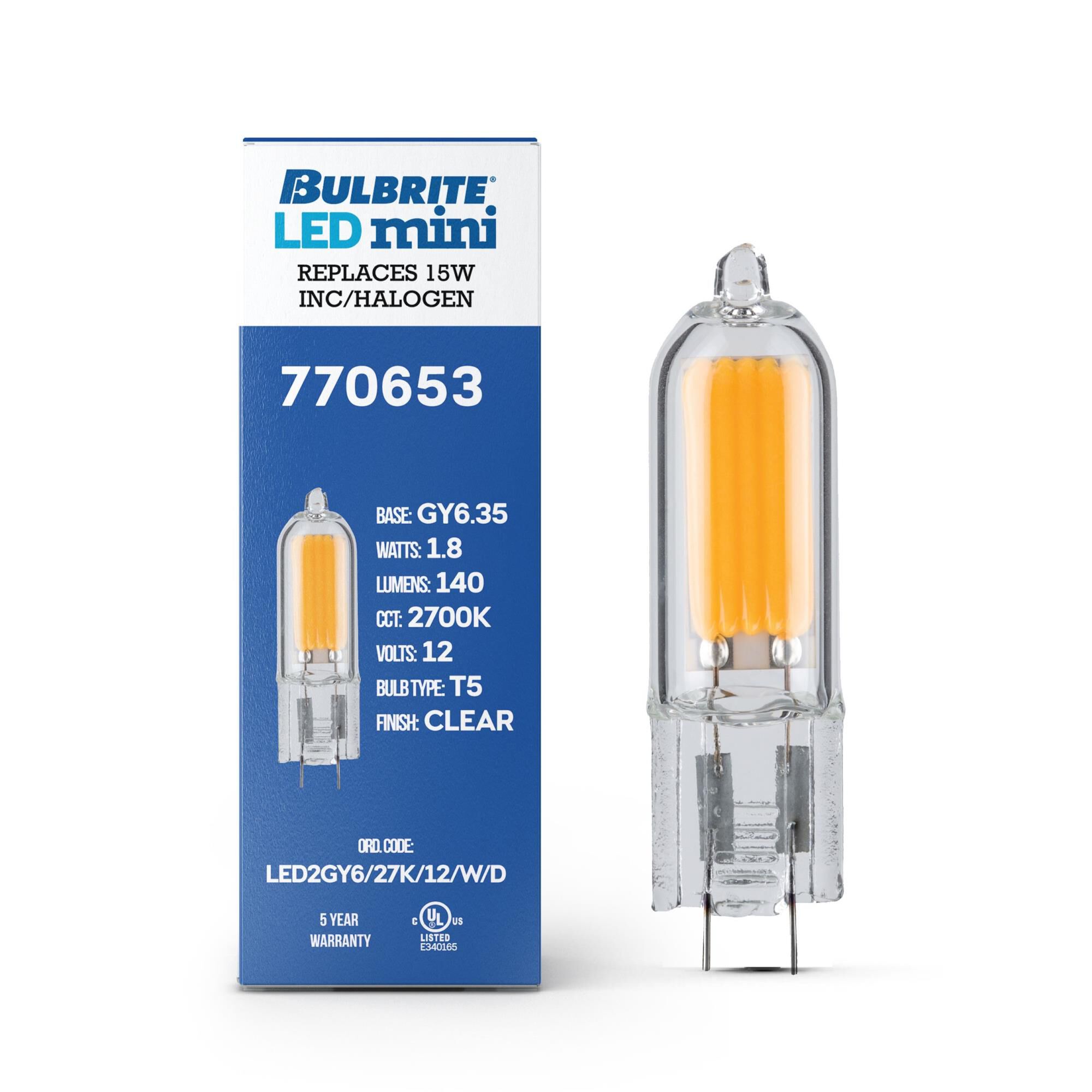 Clear T5 Base G6.35 2700K LED Light Bulb,