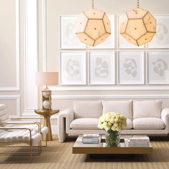 Shown in Antique Brass and Alabaster finish and Off White shade