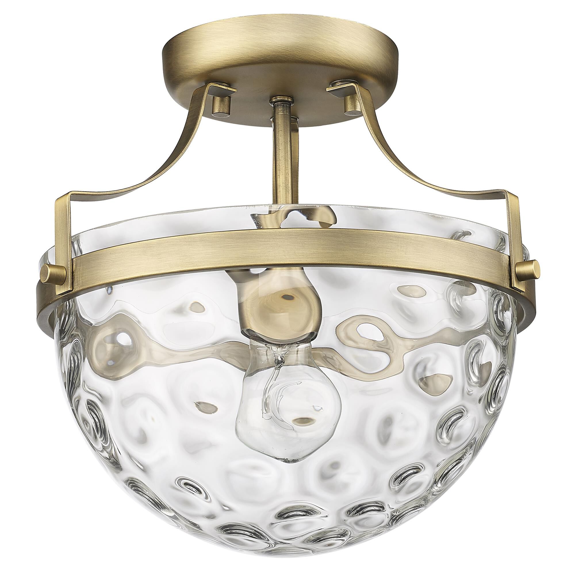 Shown in Antique Brass finish and Clear Wavey Glass shade