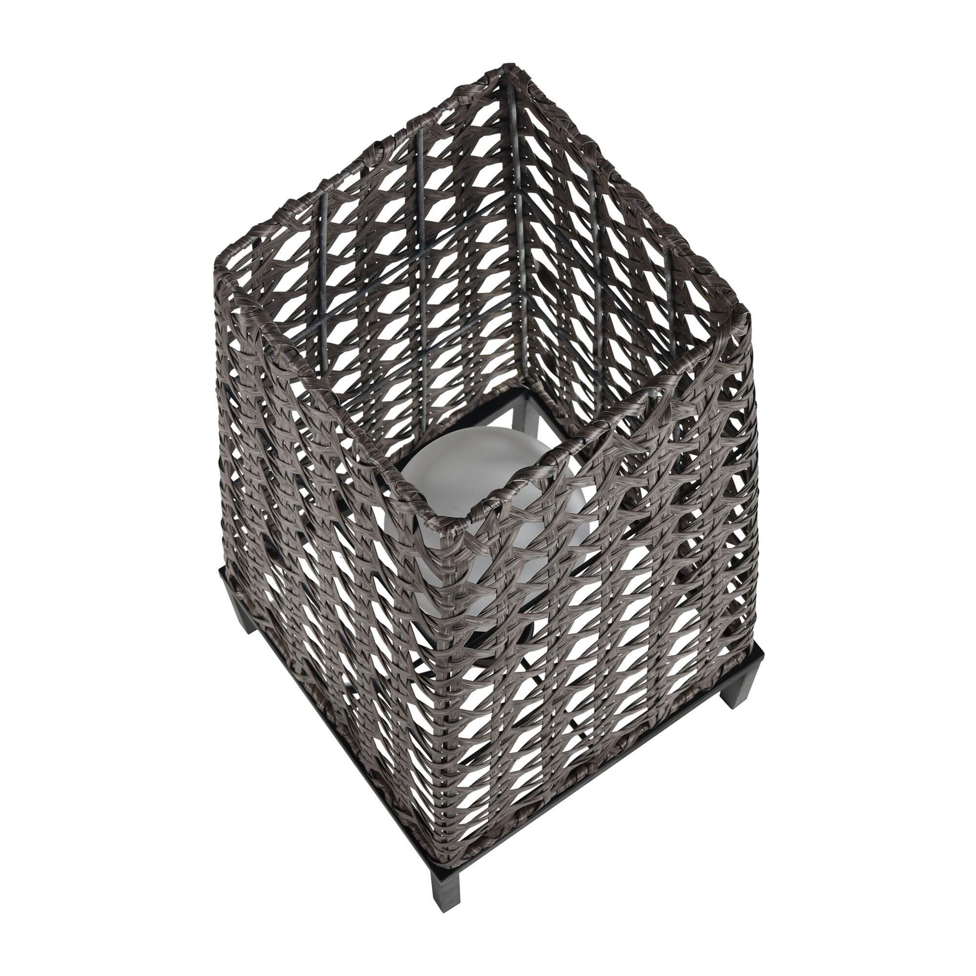Shown in Gray finish and Pu Rattan Gray Shade glass and Pu Rattan Gray shade
