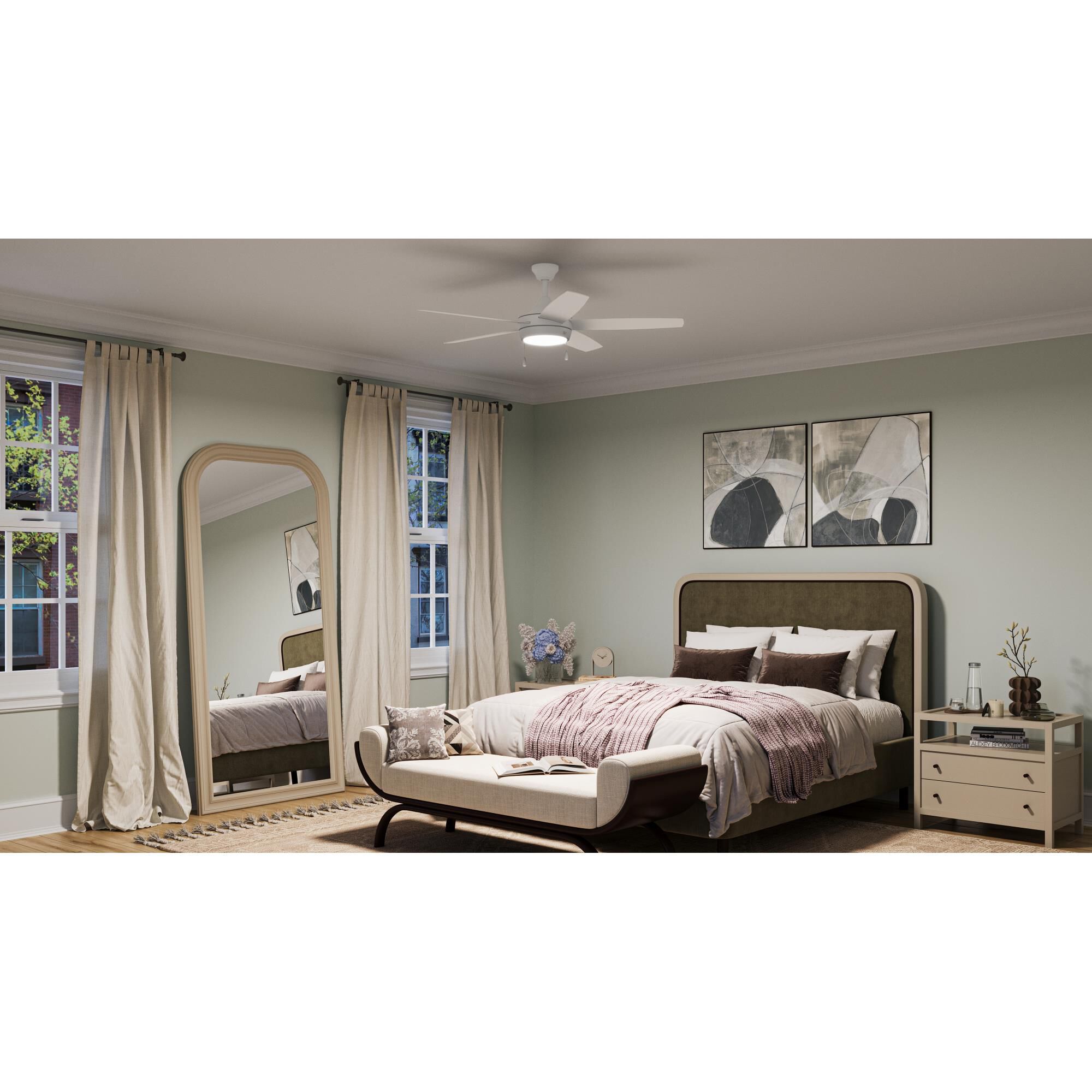 Shown in Matte White finish and White Opal glass