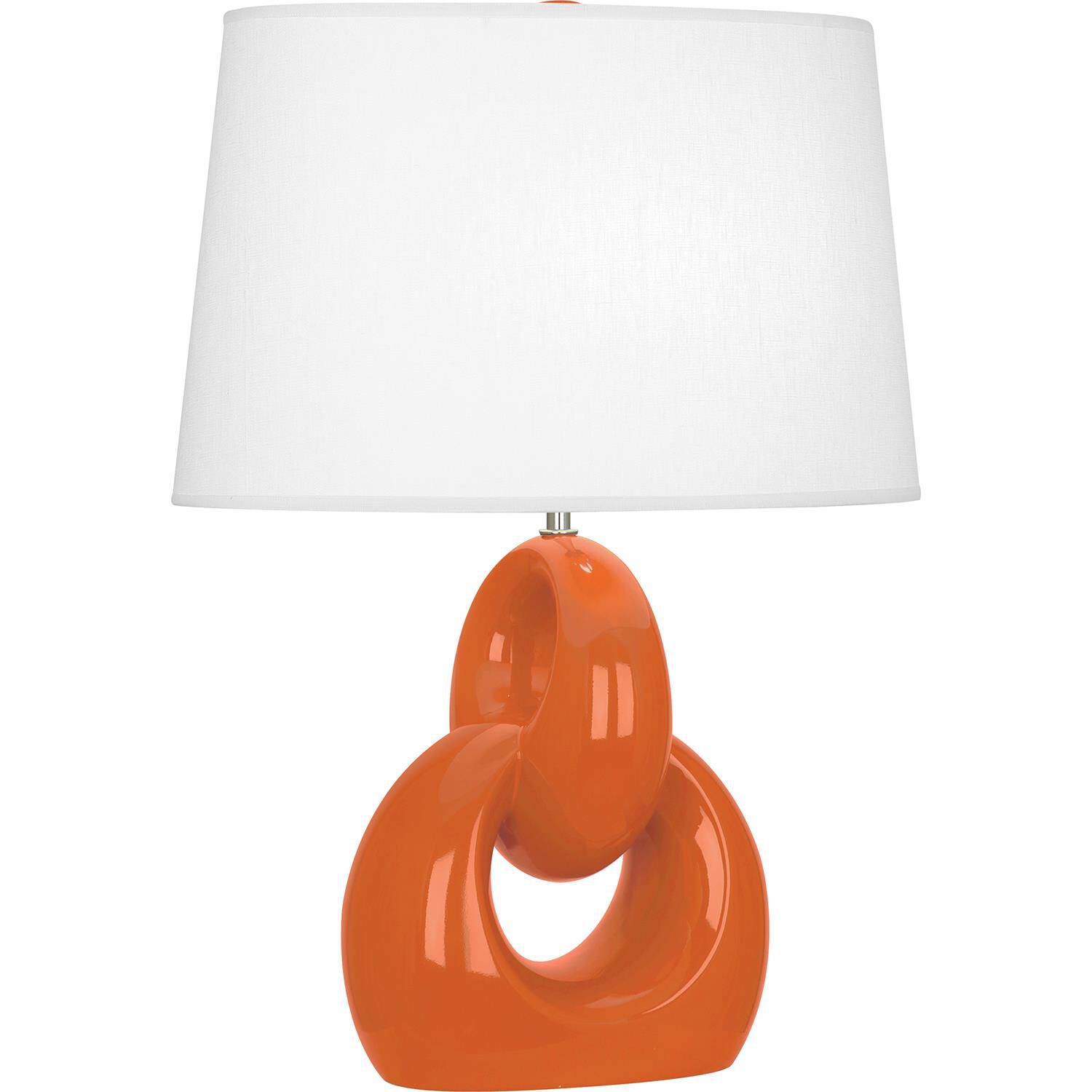 Shown in Pumpkin Glazed Ceramic With Polished Nickel Accents finish and Oval Oyster Linen shade