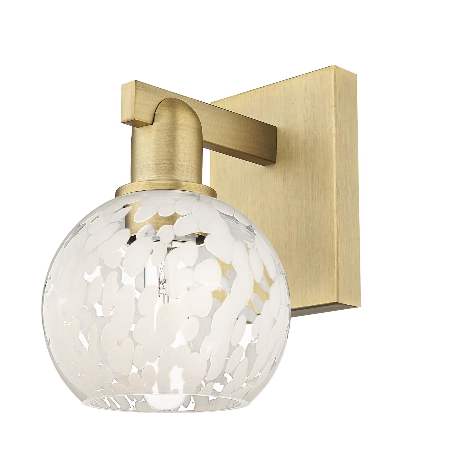 Shown in Brushed Brass finish and White Mouchette glass