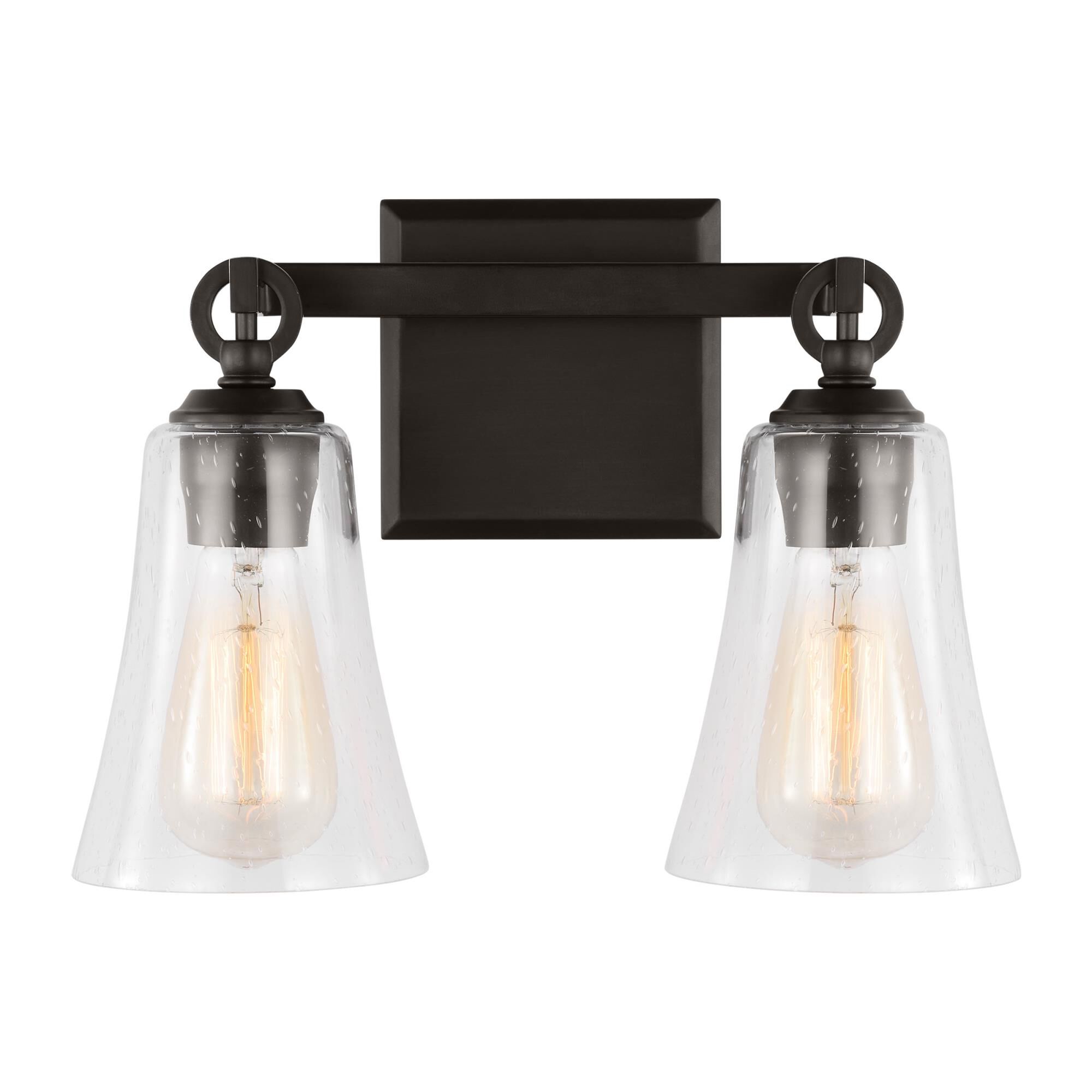 Shown in Aged Iron finish and Clear Seeded glass