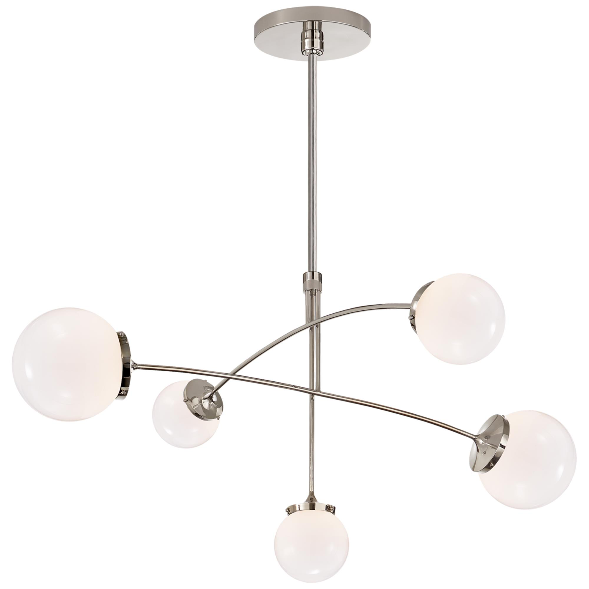 Shown in Polished Nickel finish and White glass