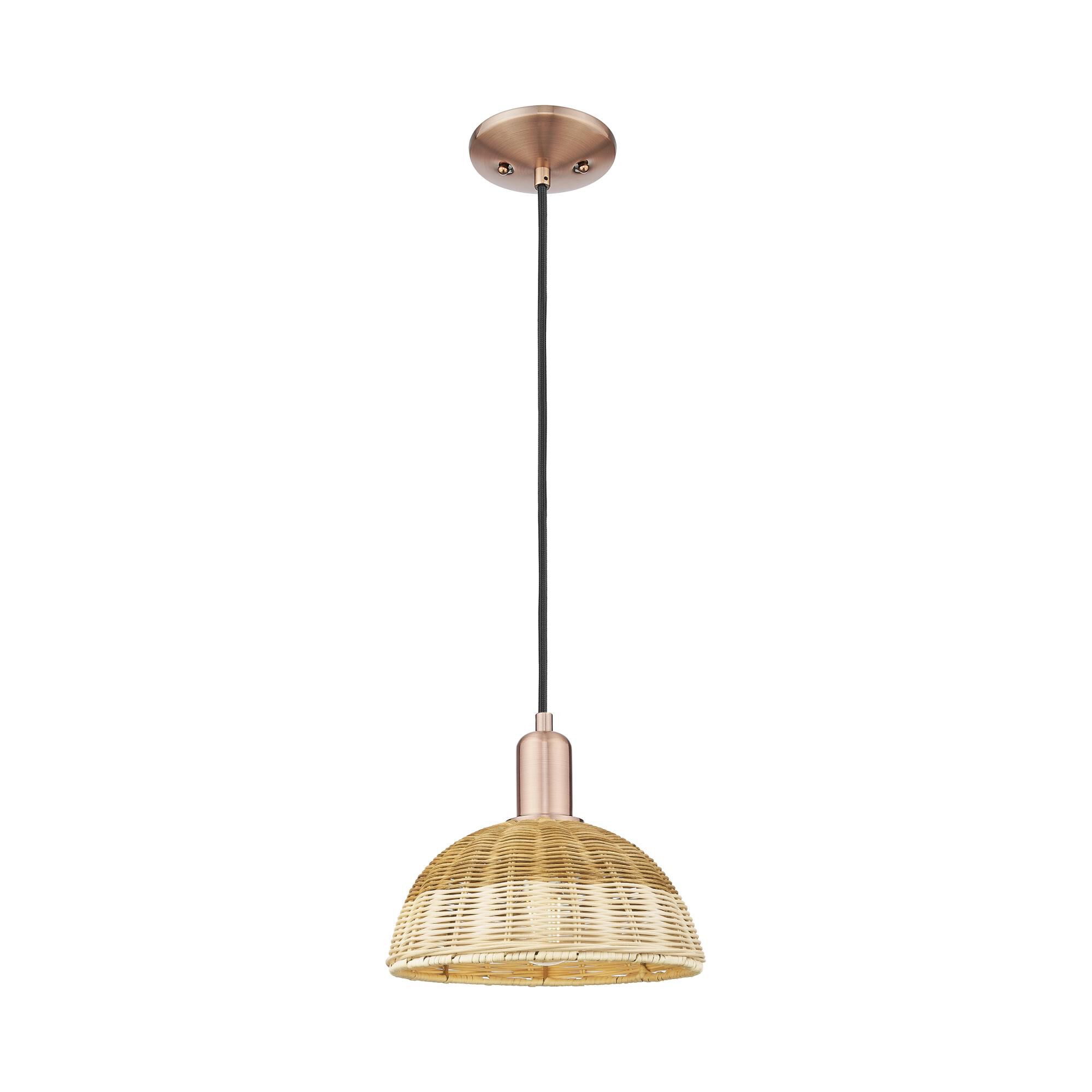 Shown in Antique Copper finish and Natural Fiber shade