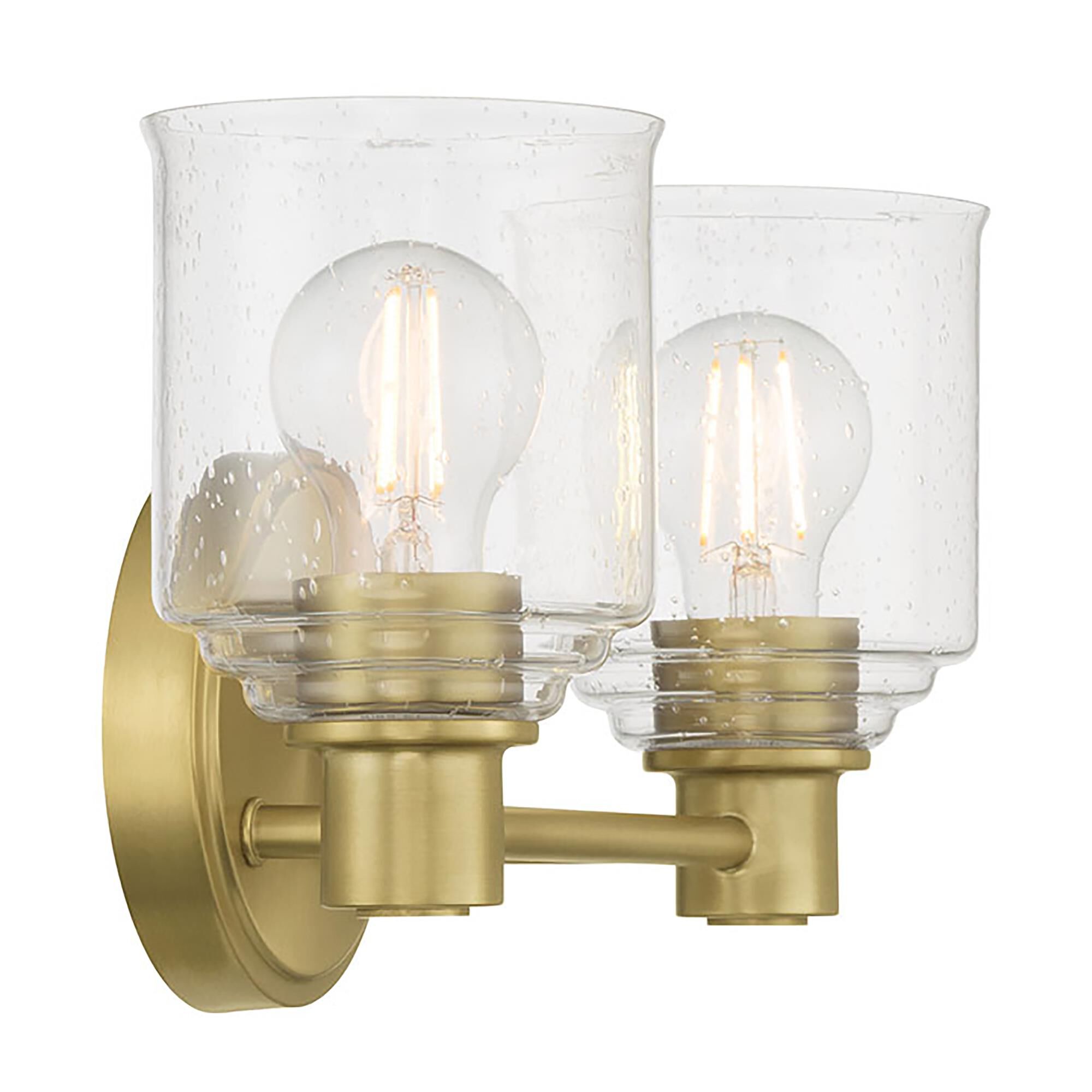 Shown in Vintage Brass finish and Clear Seeded glass