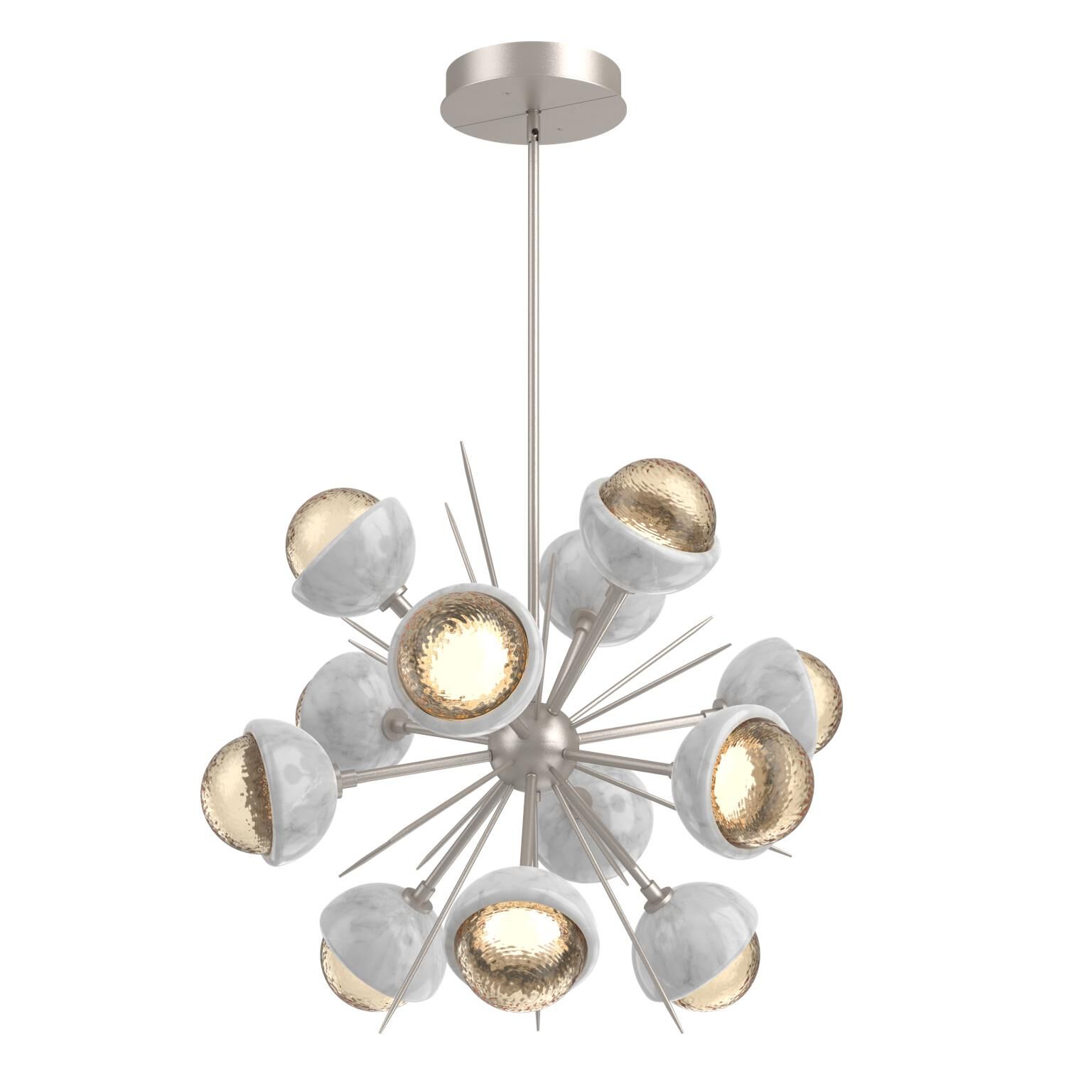 Shown in Beige Silver finish and Amber glass and White Marble accent