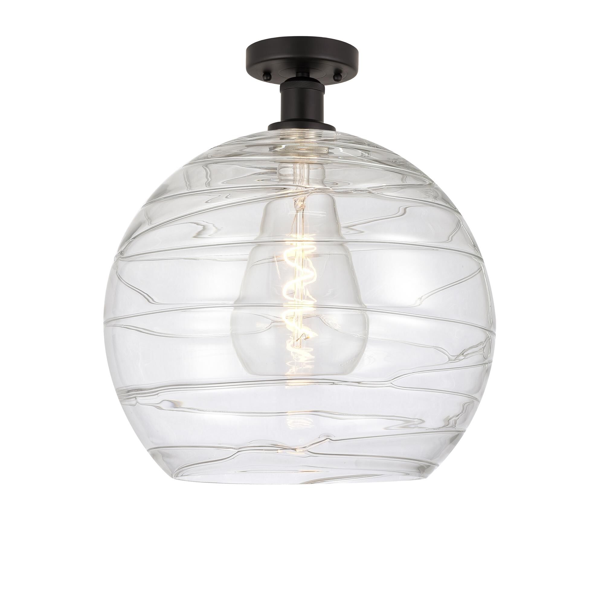 Shown in Oil Rubbed Bronze finish and Clear Deco Swirl glass