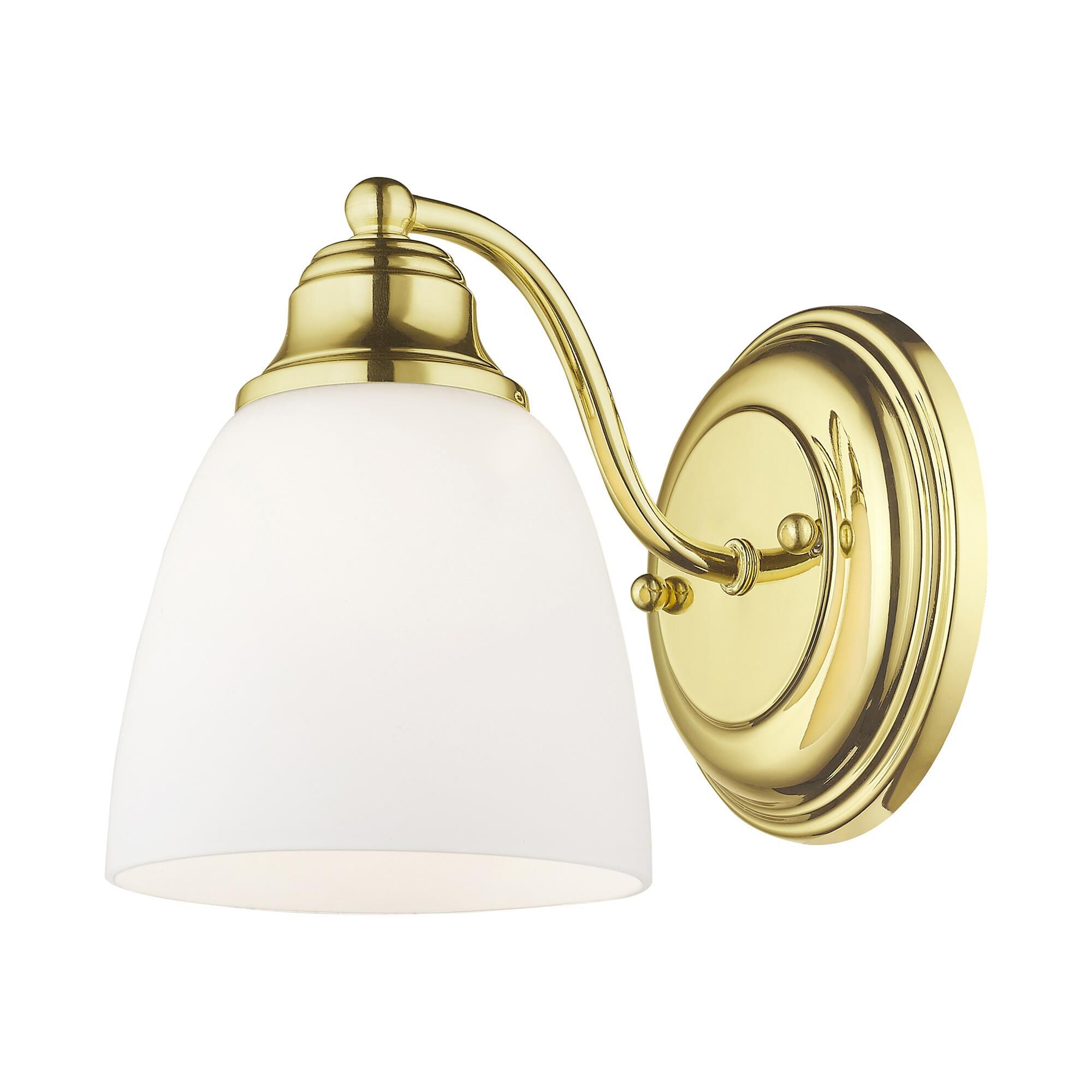 Shown in Polished Brass finish and Hand Blown Satin Opal White glass