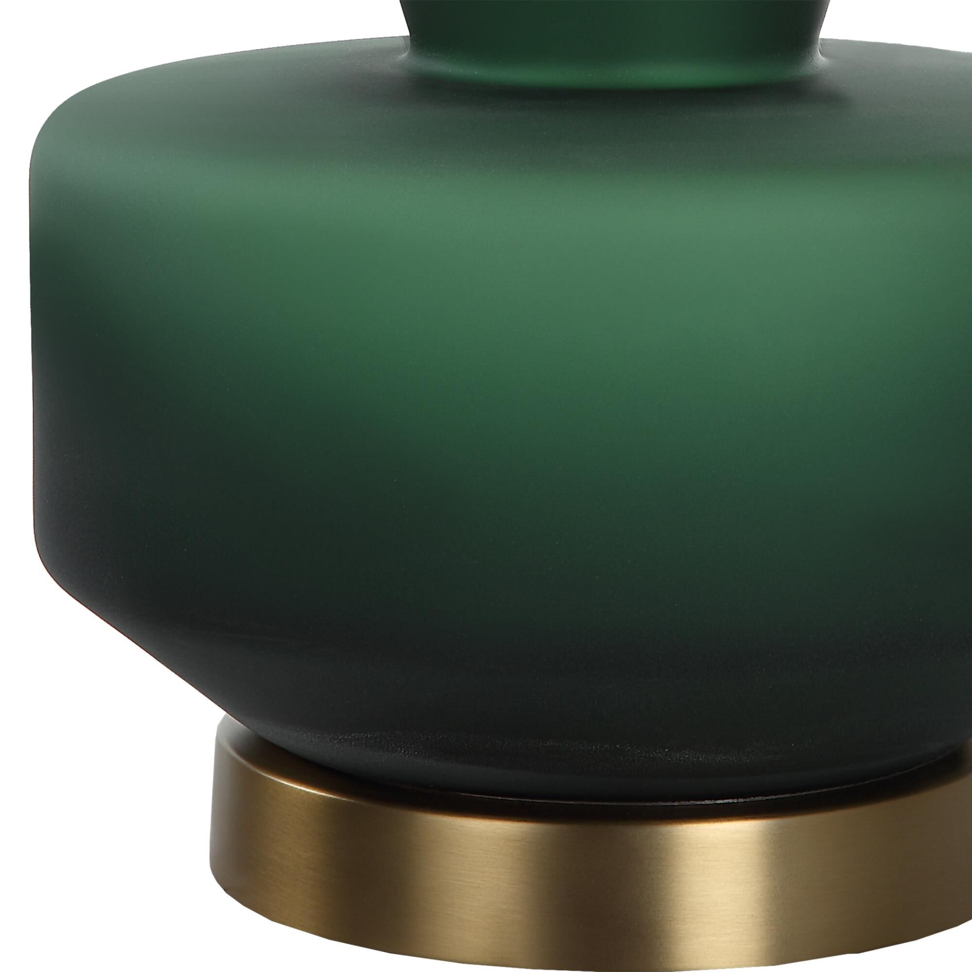 Shown in Inspired By Mid-Century Modern Design, This Table Lamp Features A Unique, Dark Emerald Green Glass B finish and Tapered Round Hardback shade