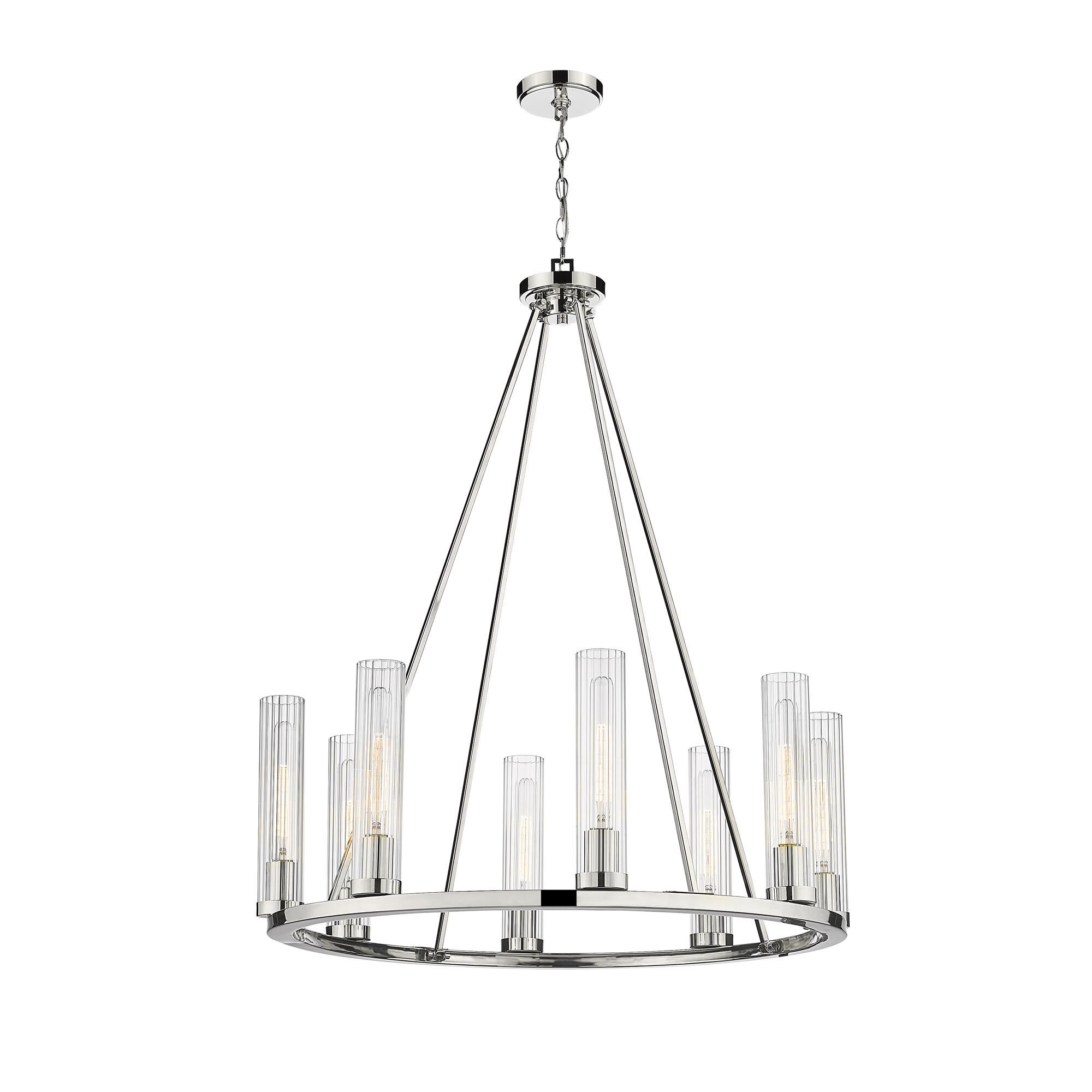 Shown in Polished Nickel finish and Glass shade