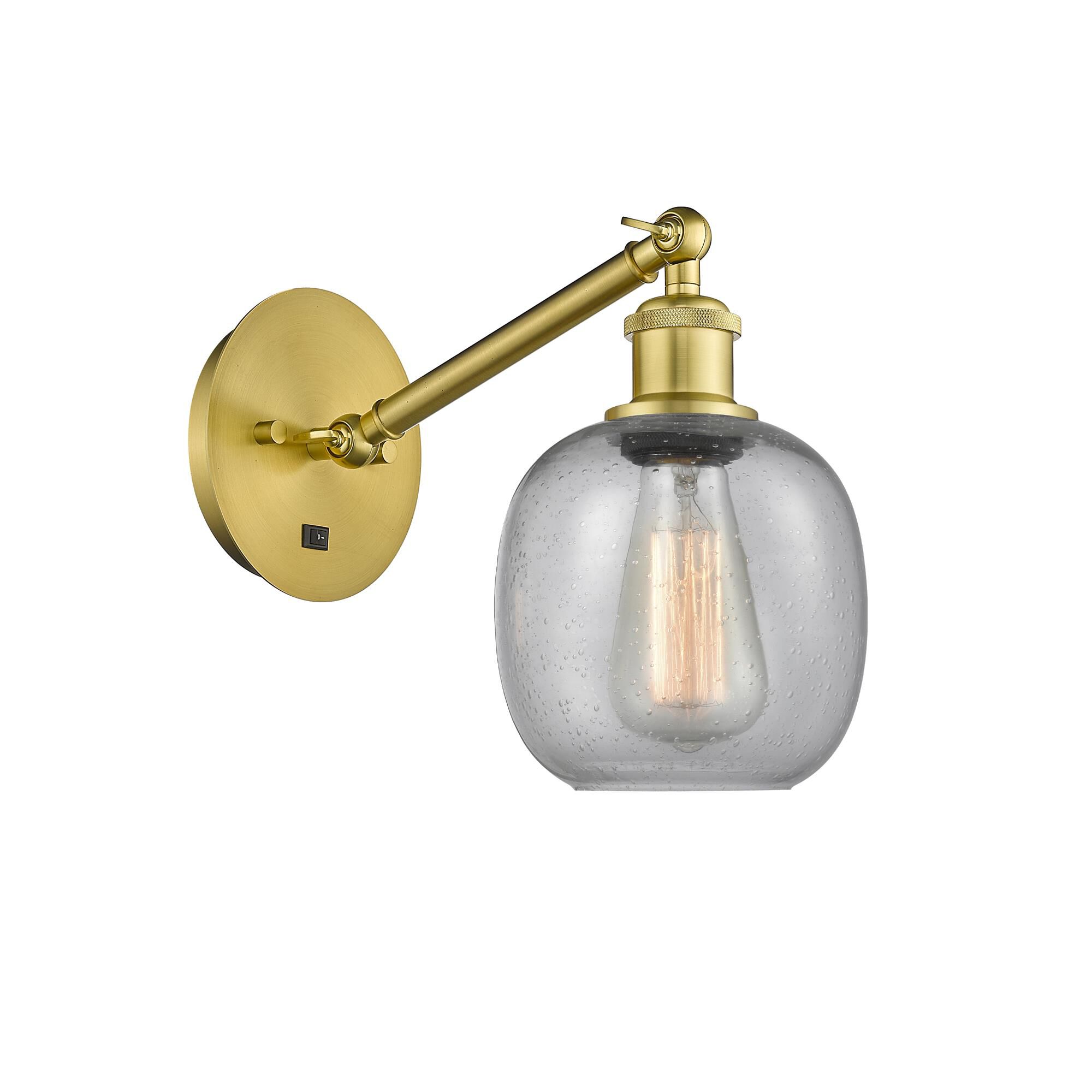 Shown in Satin Gold finish and Seedy Belfast glass