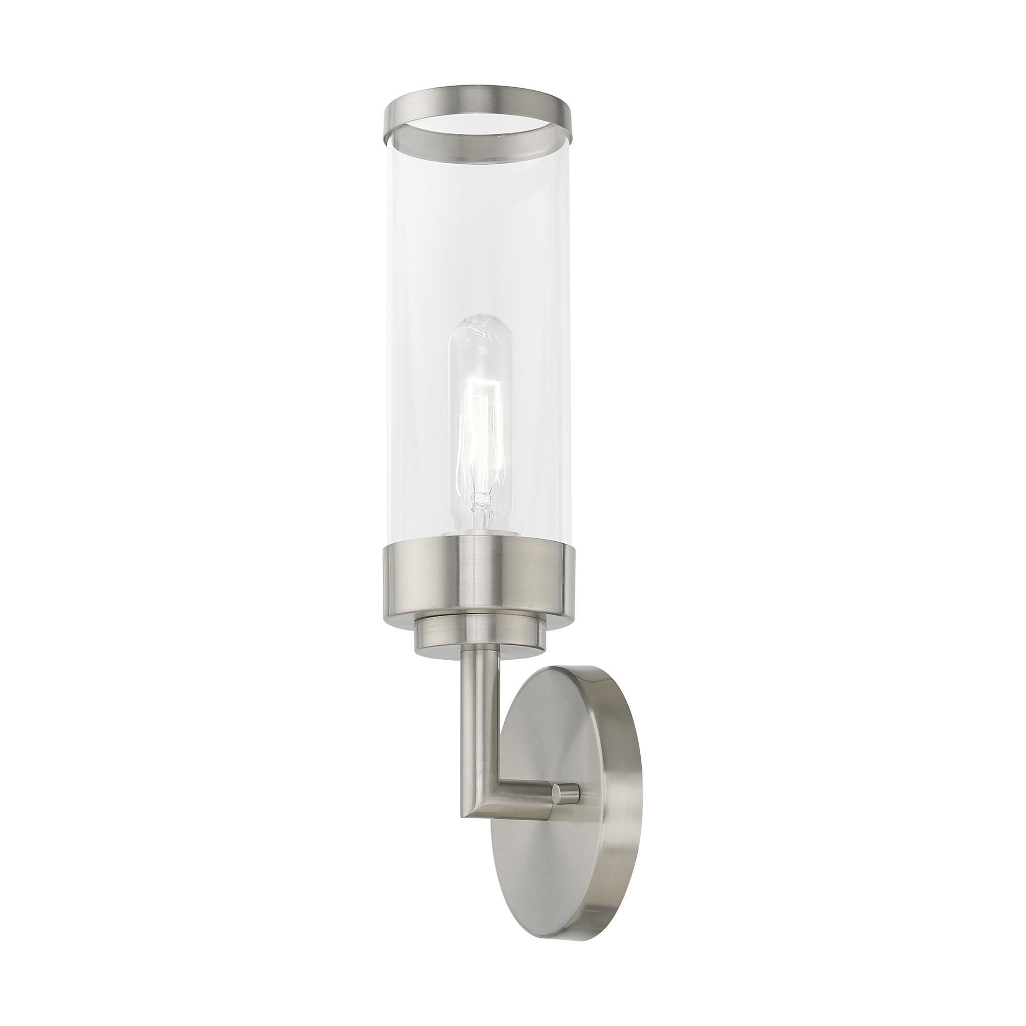 Shown in Brushed Nickel finish and Clear glass