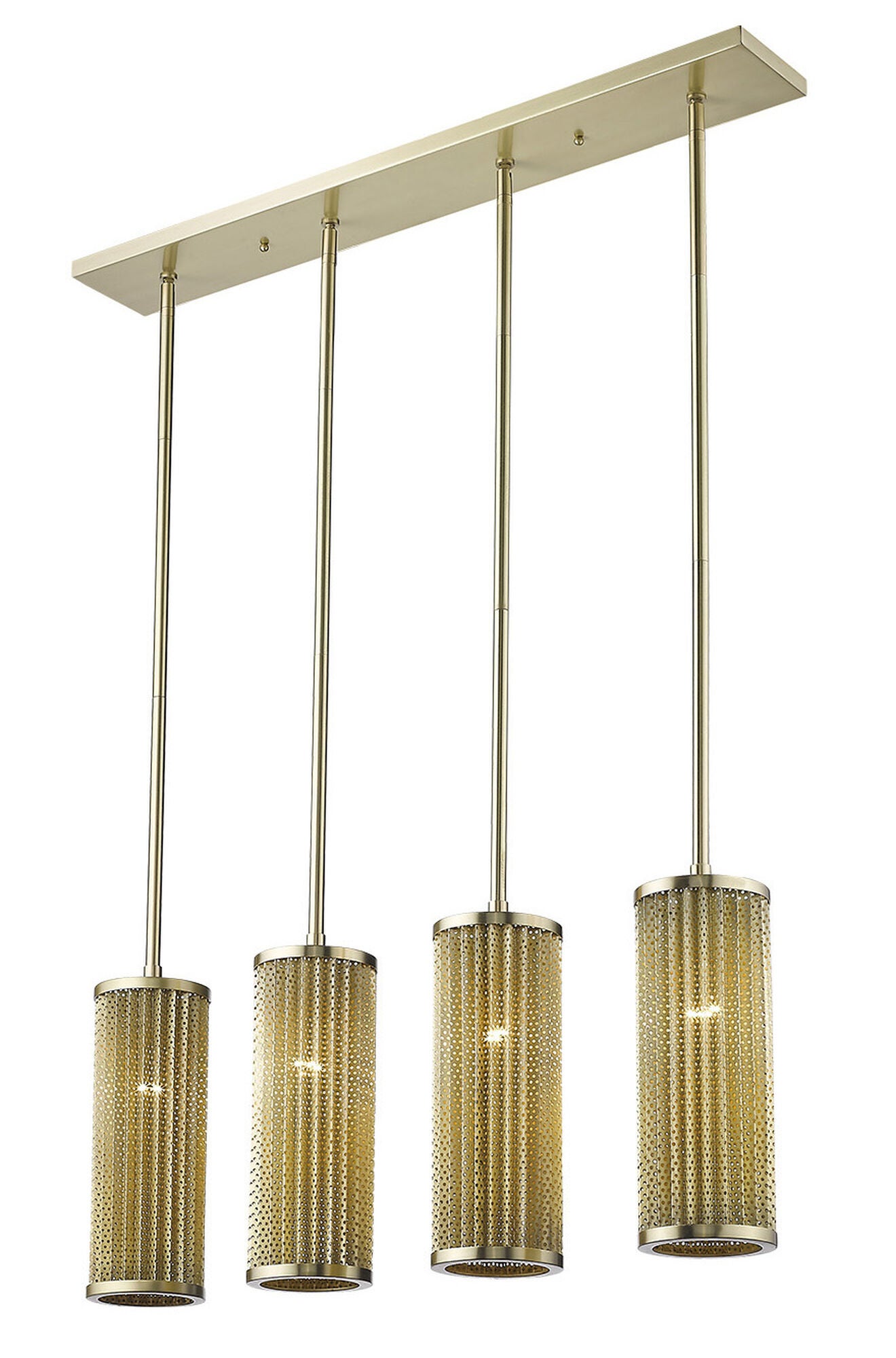 Shown in Gold finish and Gold glass and Gold Metal Cylindrical Shaped s shade