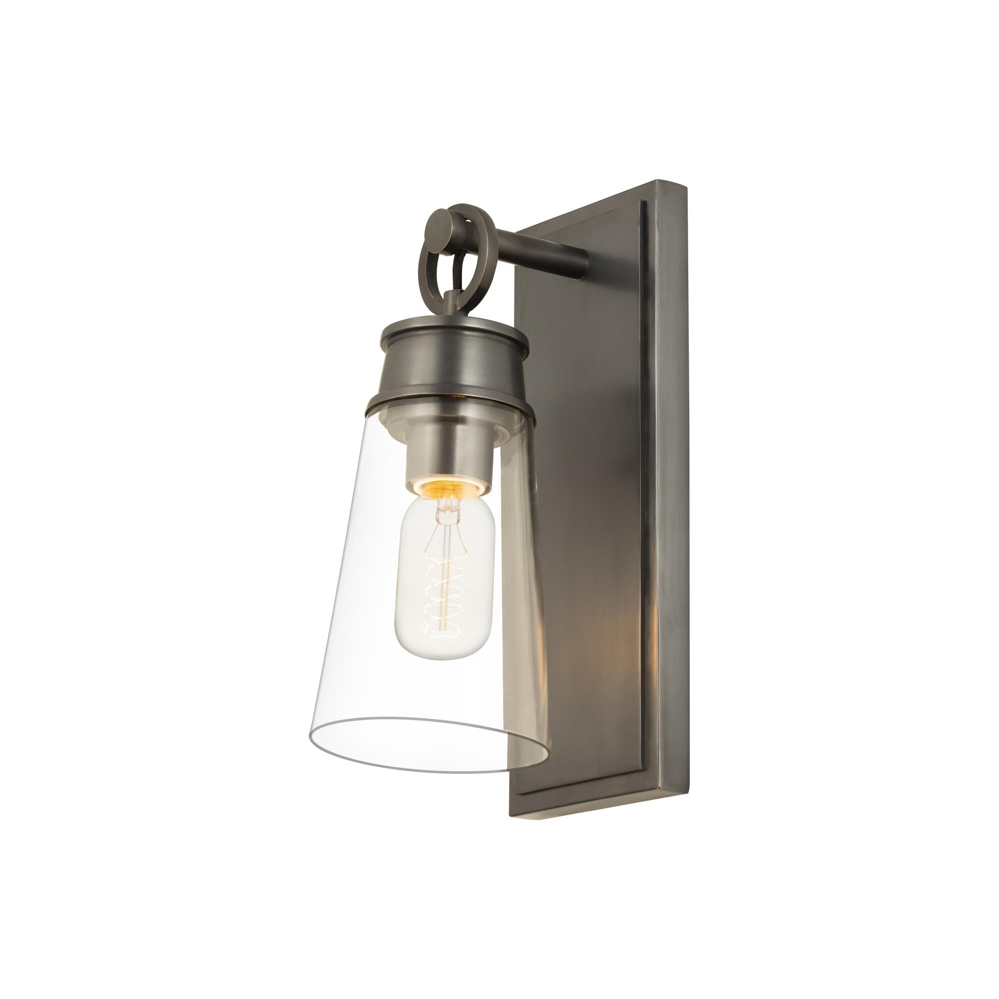 Shown in Plated Bronze finish and Glass shade