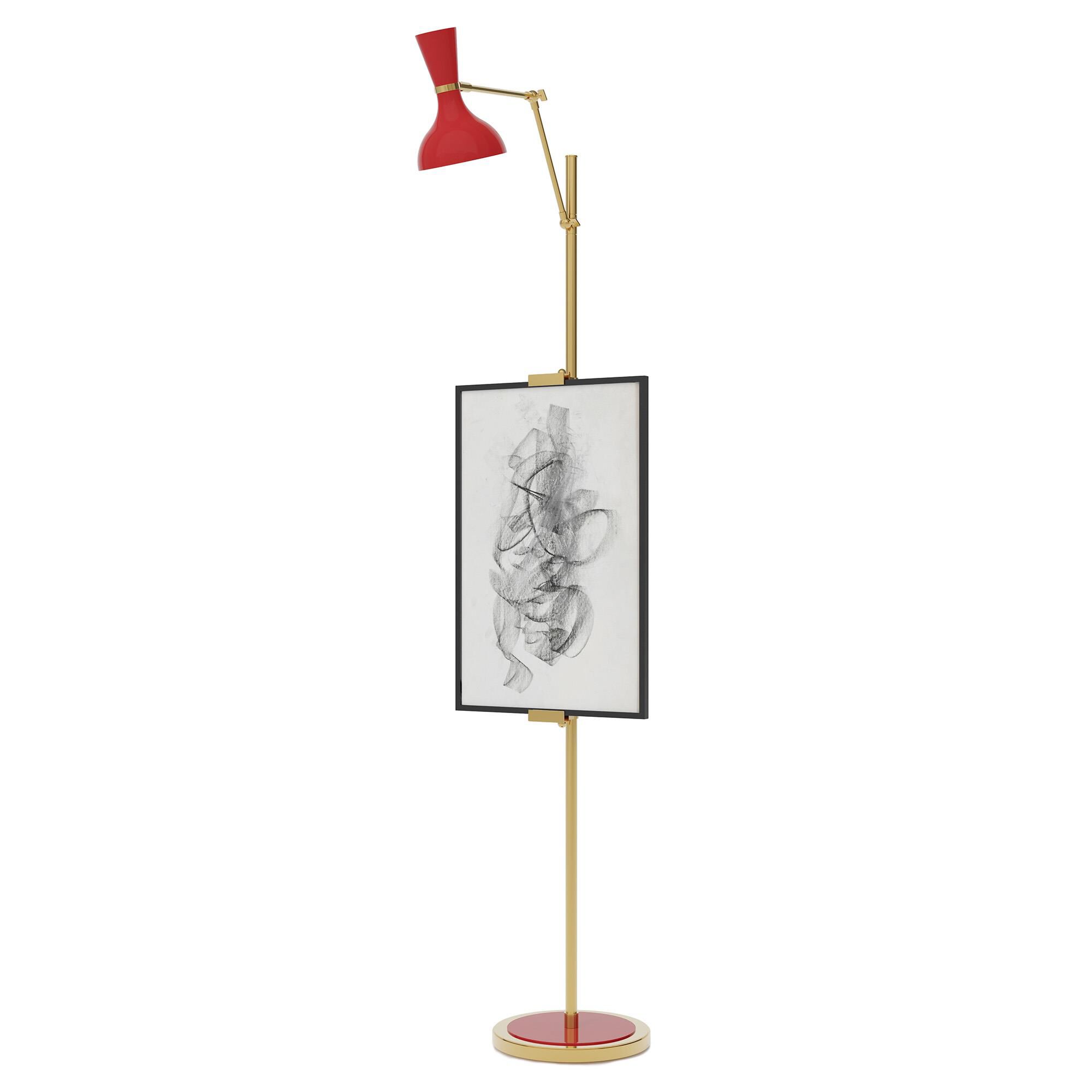 Shown in Modern Brass finish and Ruby Red shade