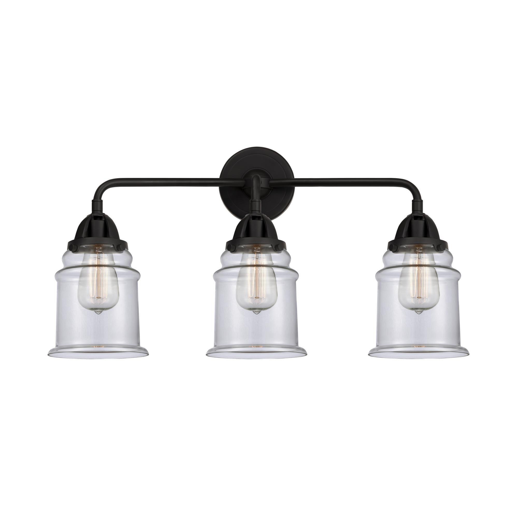 Shown in Matte Black finish and Clear Canton glass and No Shade shade