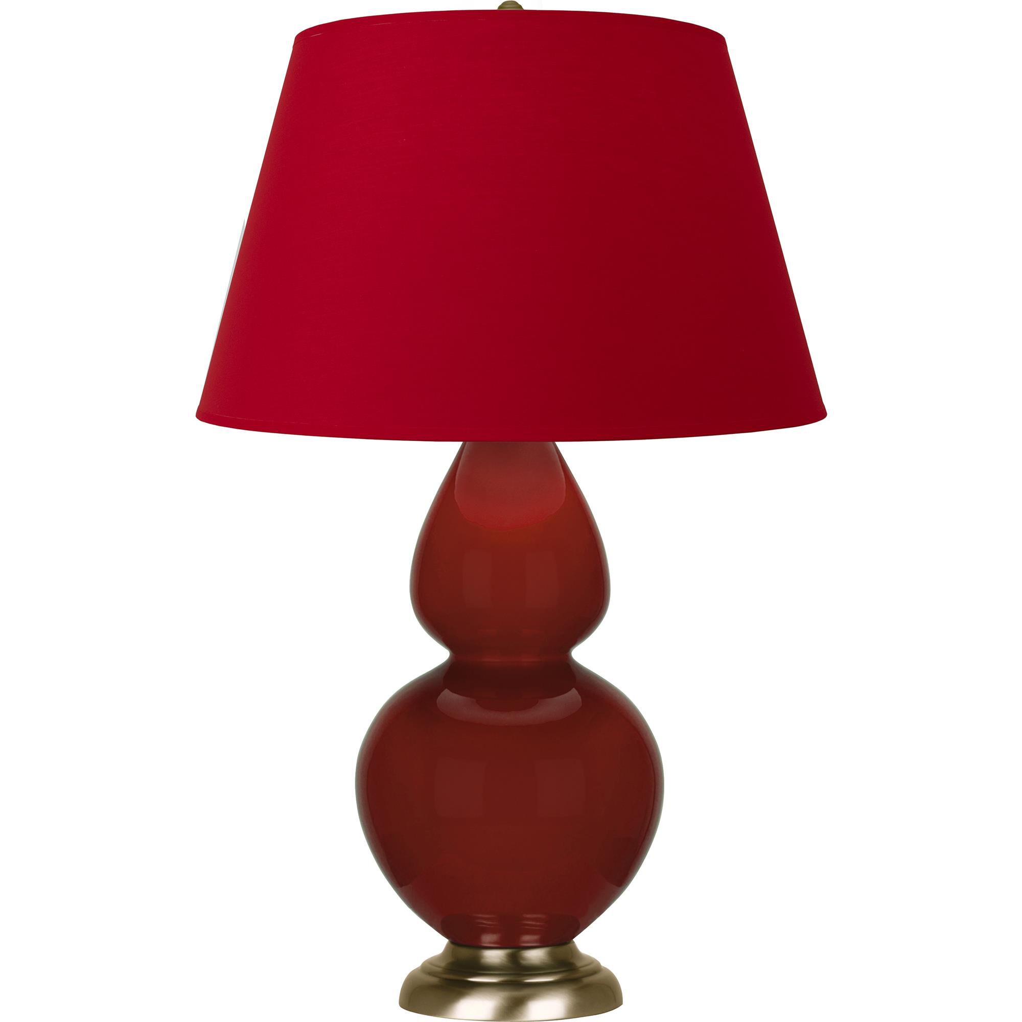 Shown in Oxblood Glazed finish and Rose Red with Ink Black Lining shade and Antique Brass accent