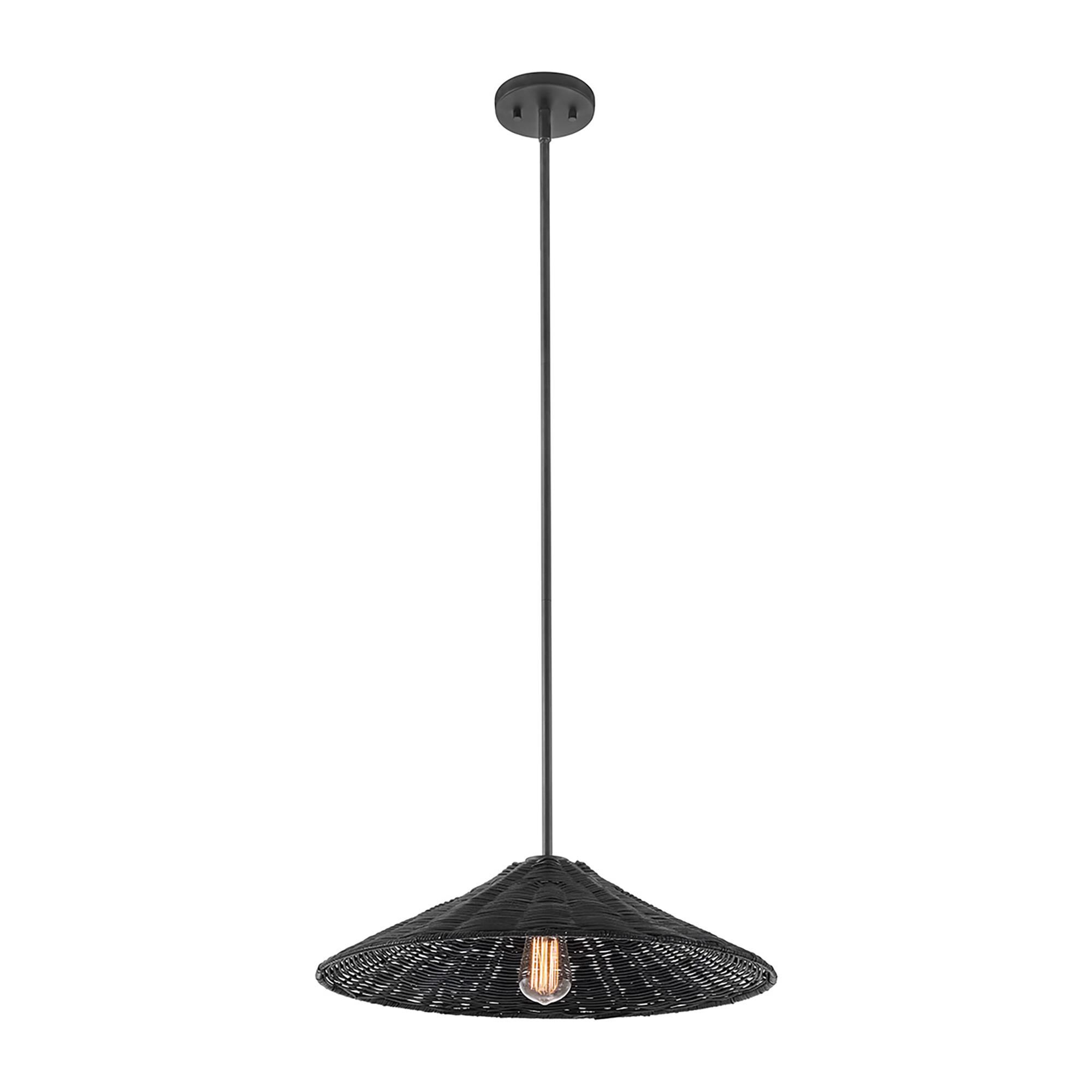 Shown in Matte Black finish and Natural Rattan shade