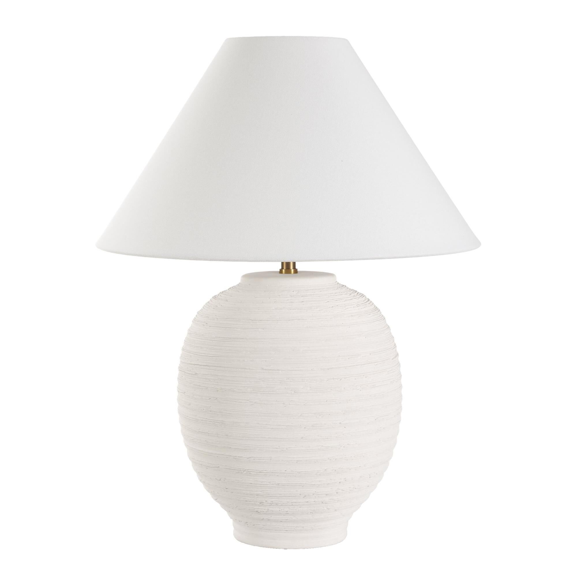 Shown in White finish and Tapered Round Hardback shade