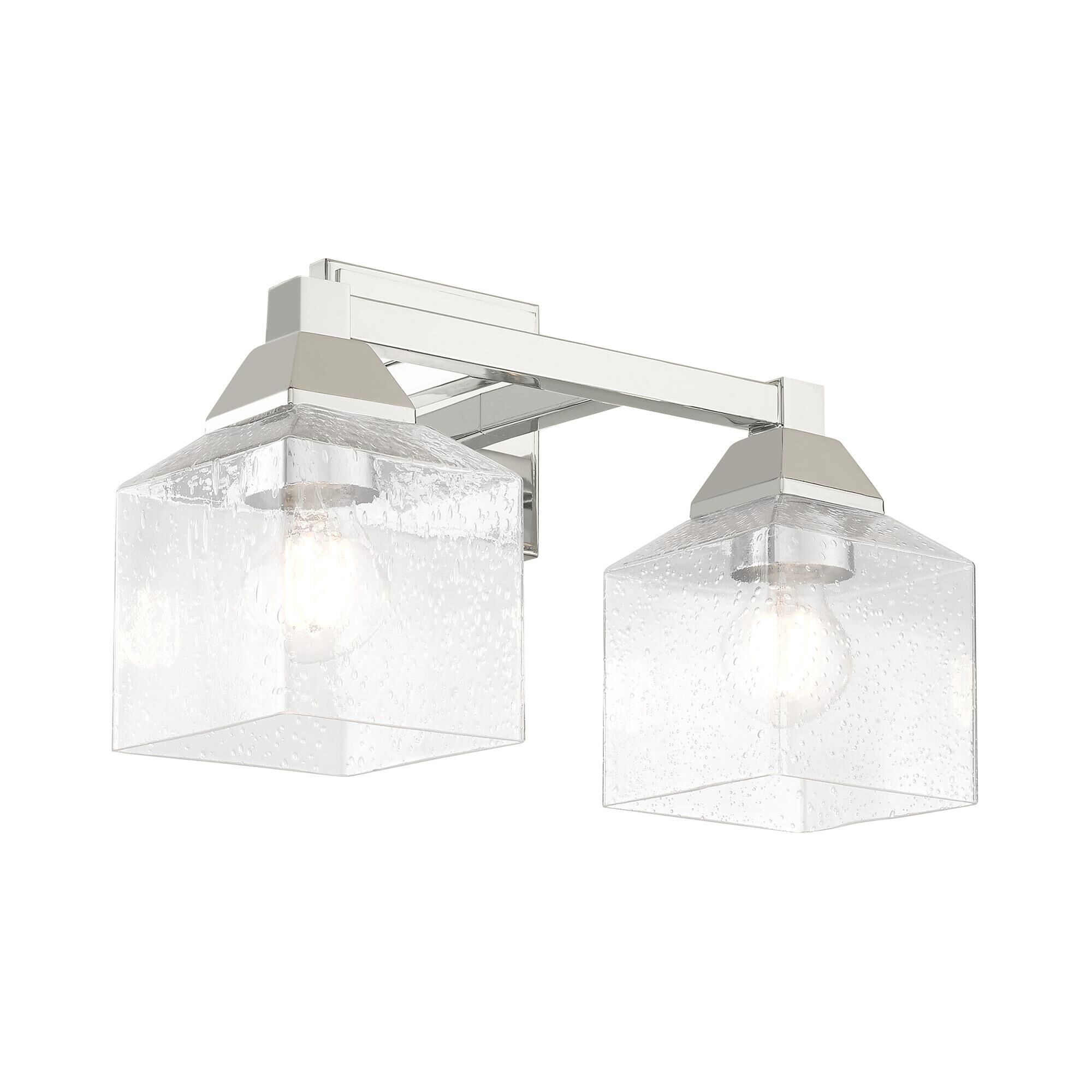 Shown in Polished Chrome finish and Hand Blown Clear Seeded glass