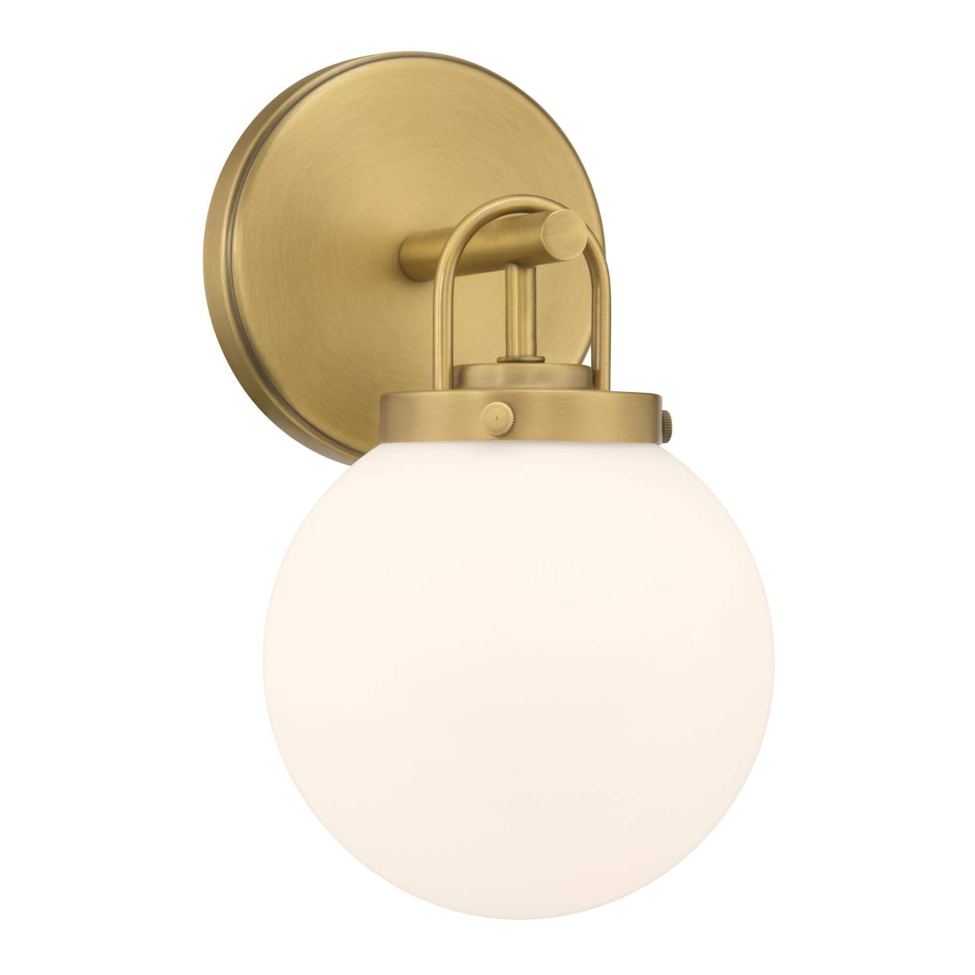 Shown in Legacy Brass finish and Etched White glass