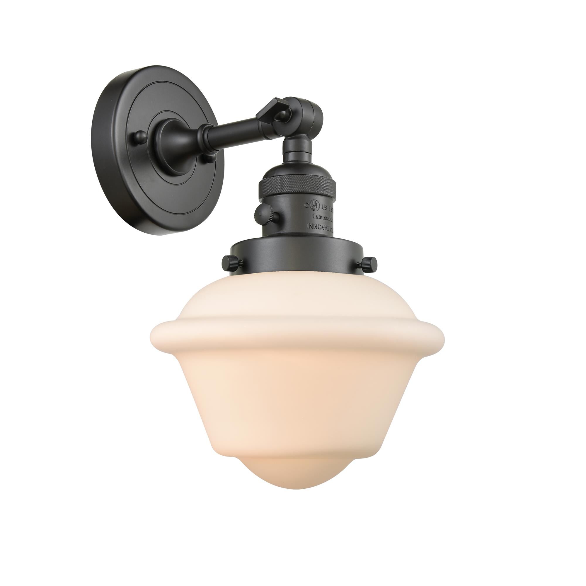 Shown in Oil Rubbed Bronze finish and Matte White Cased glass and Switch on Socket accent
