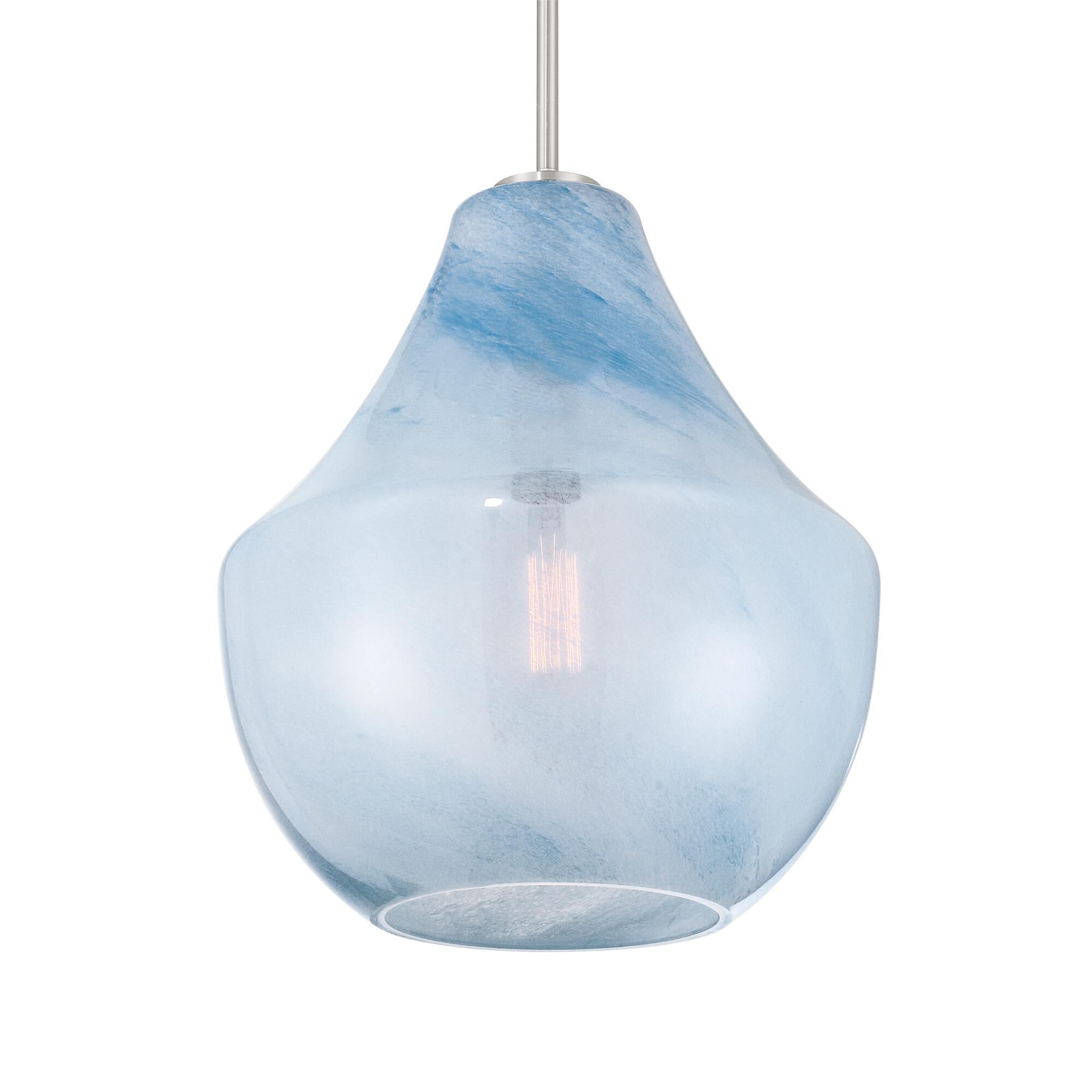 Shown in Brushed Nickel finish and Soft Blue Alabaster glass